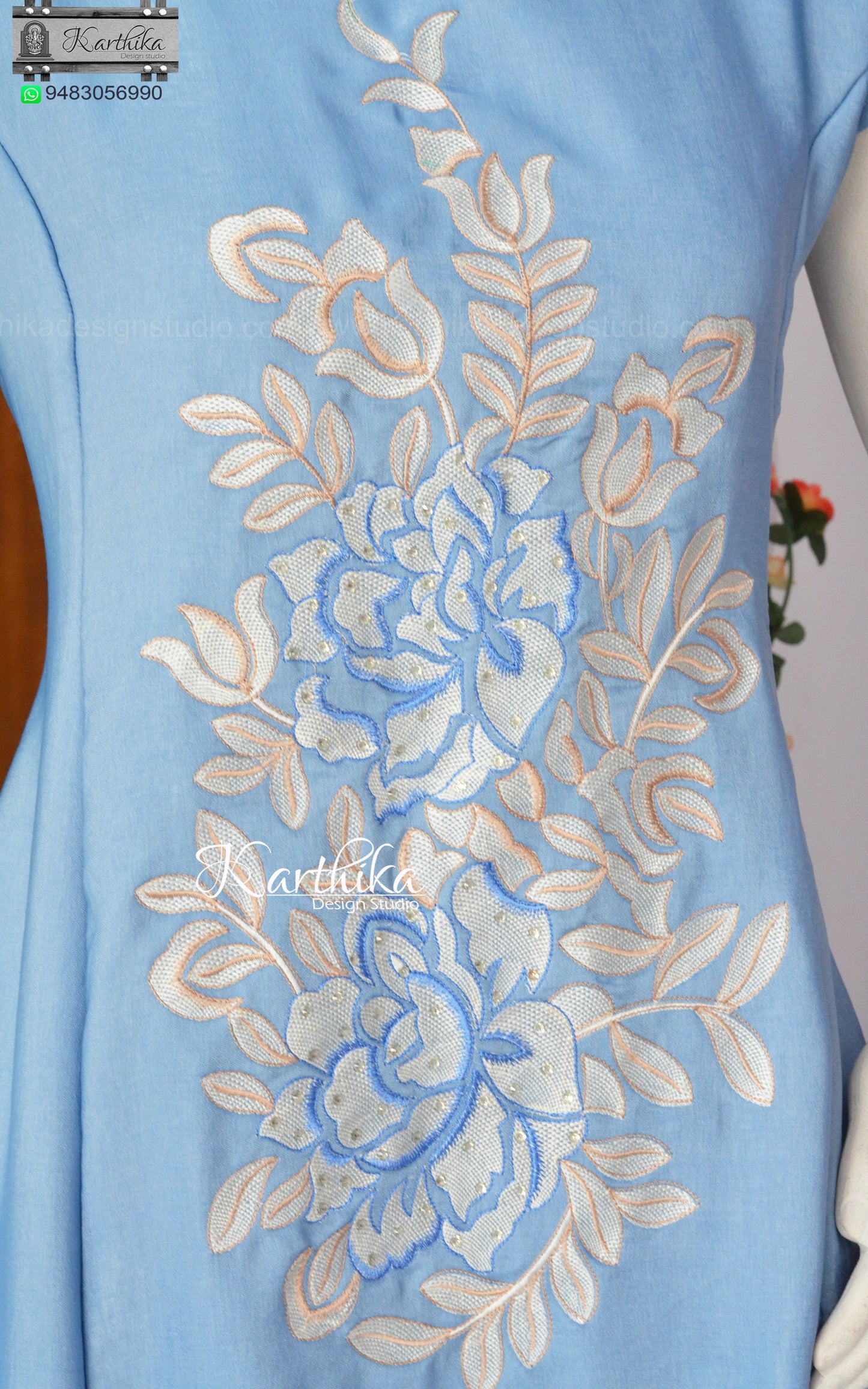 Embroidered denim cotton frock