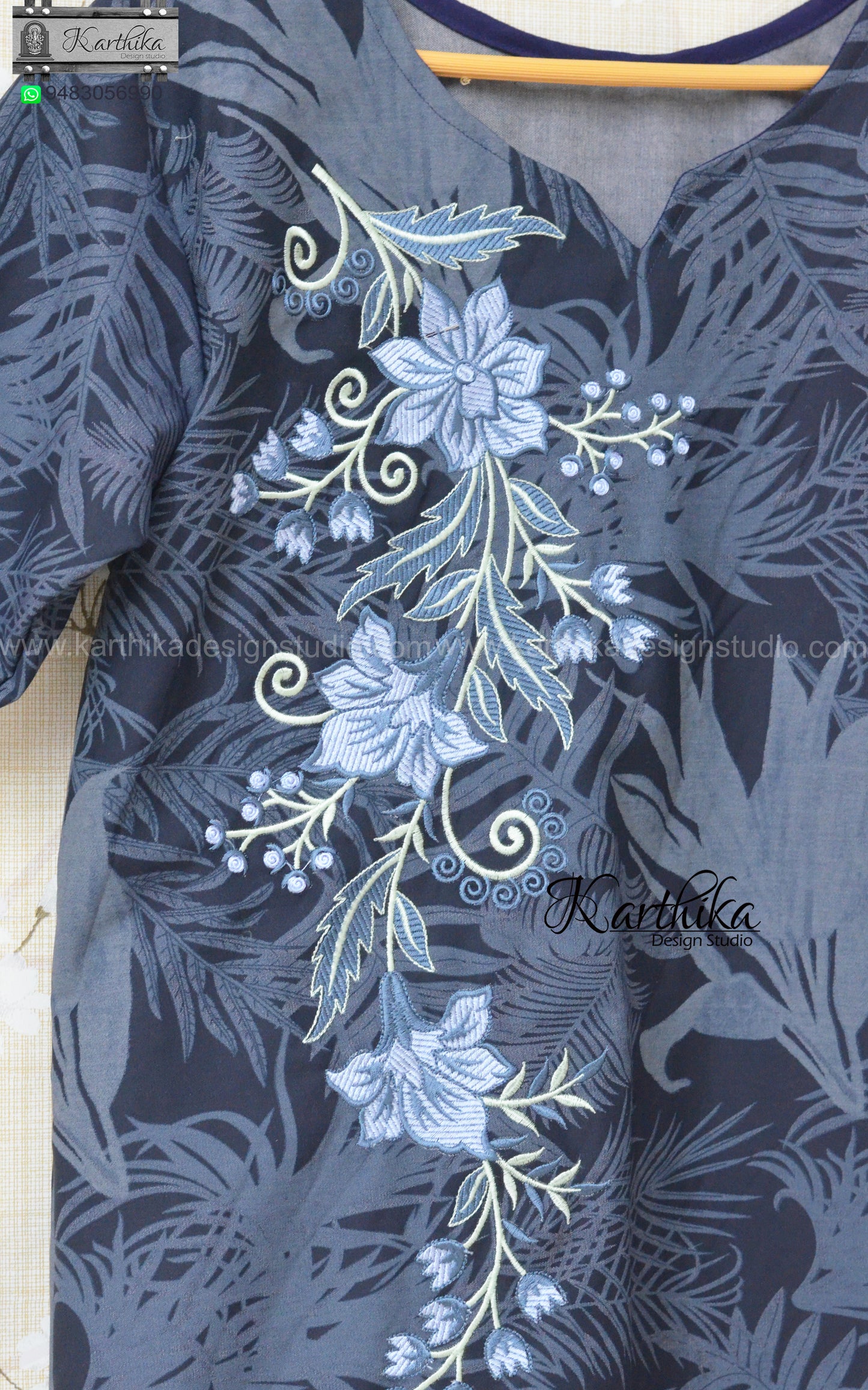 Embroidered denim tunic