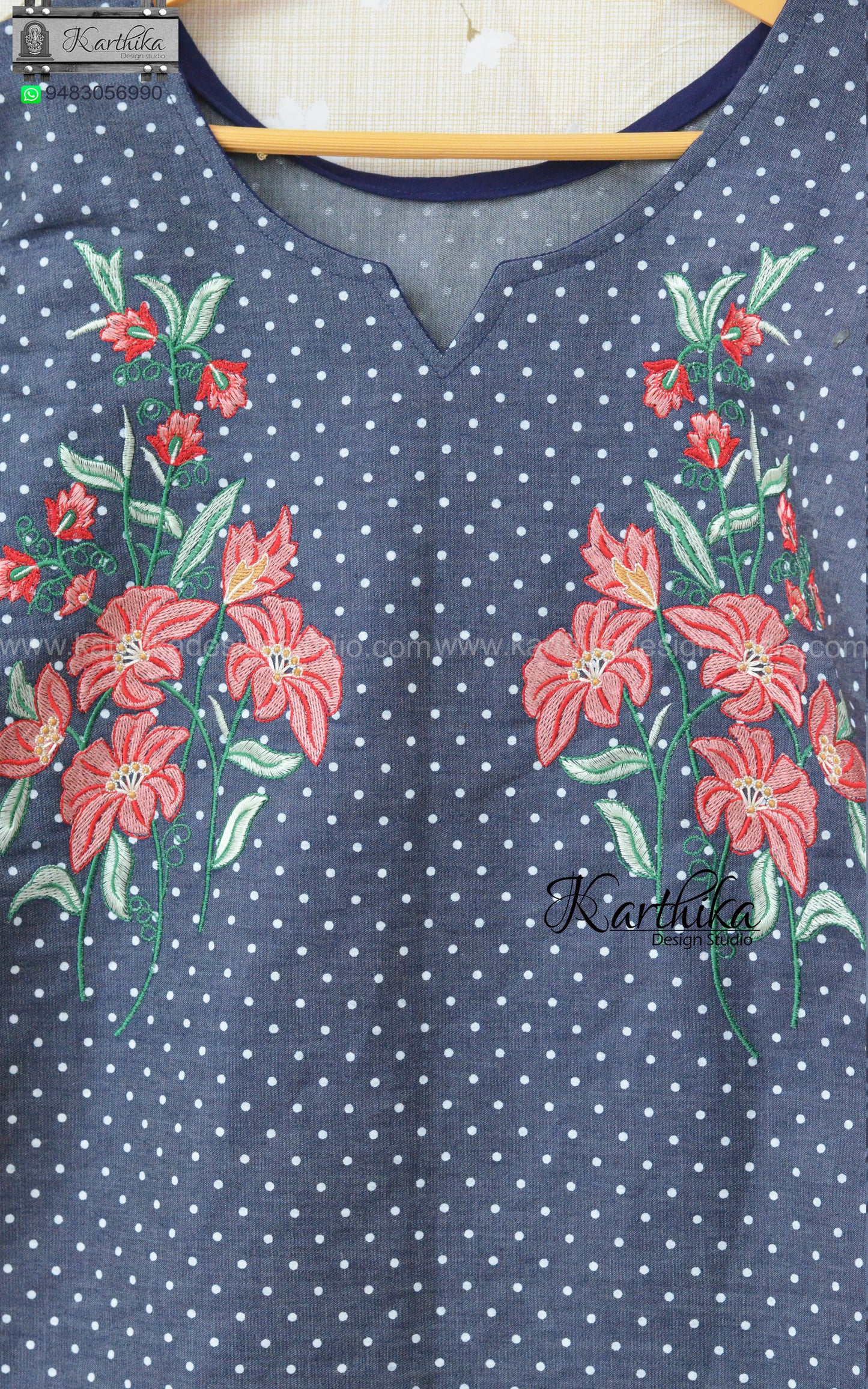 Embroidered denim tunic