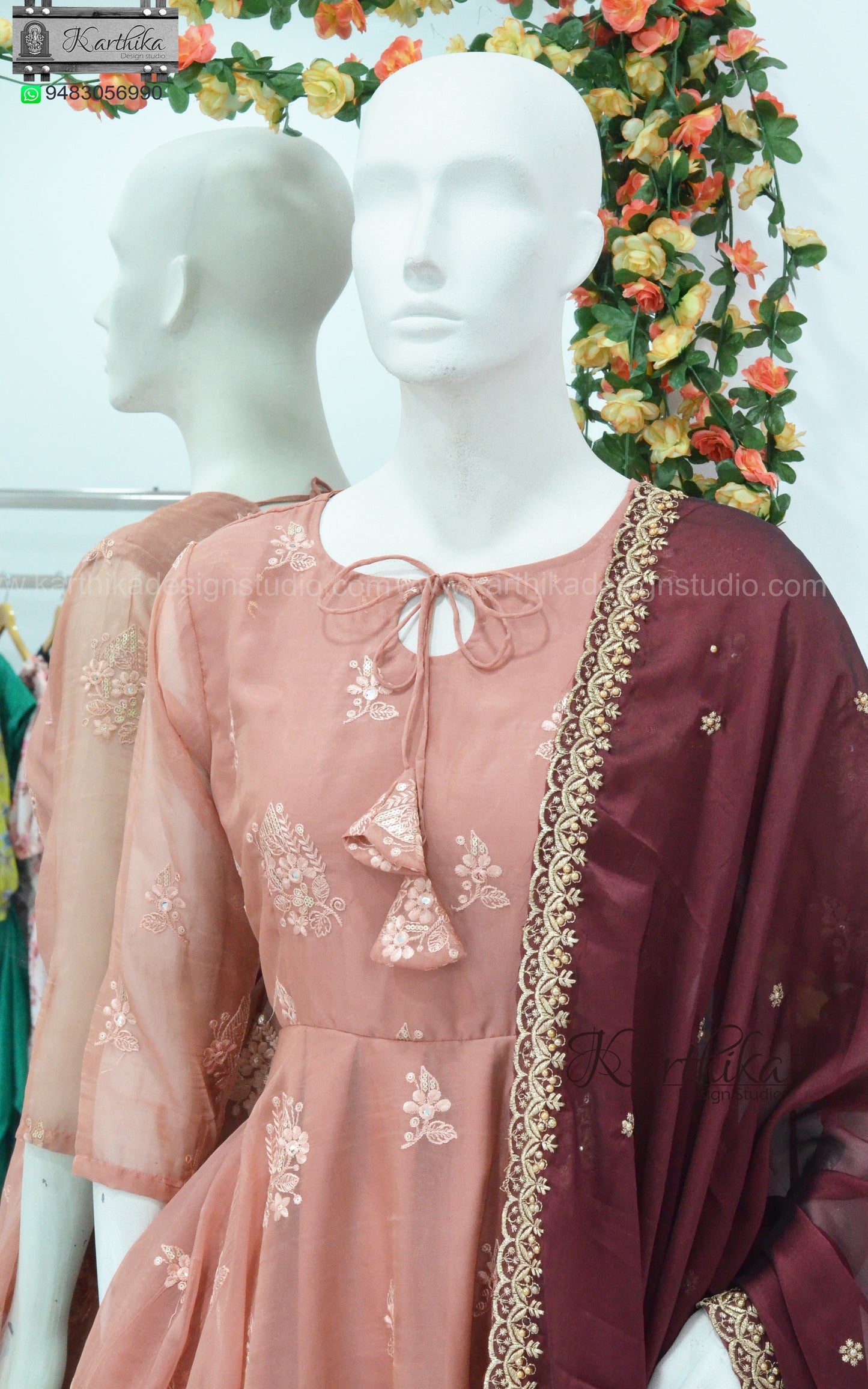 Embroidered fendi silk chudidhar