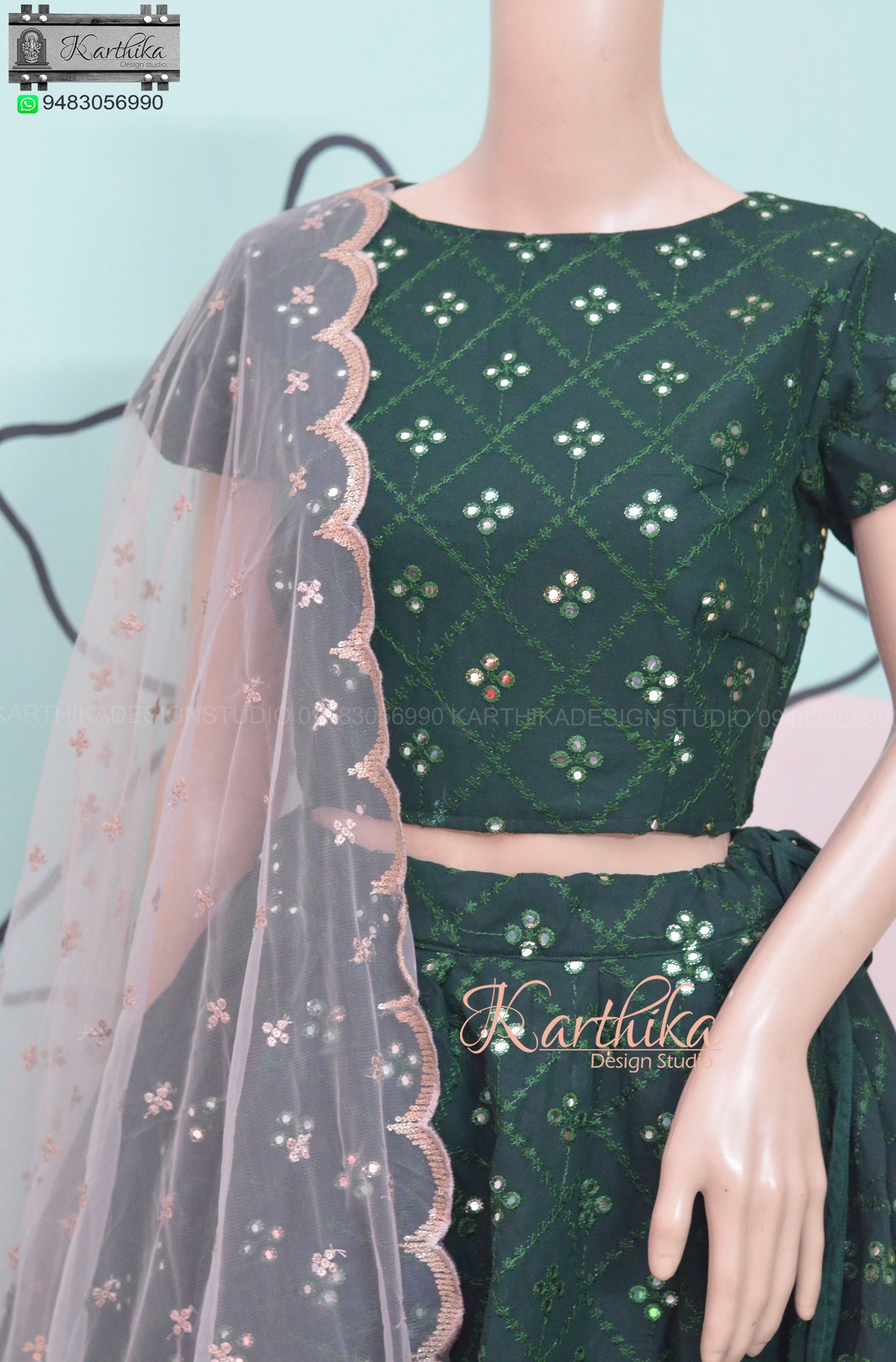 Embroidered georgette crop top lehenga