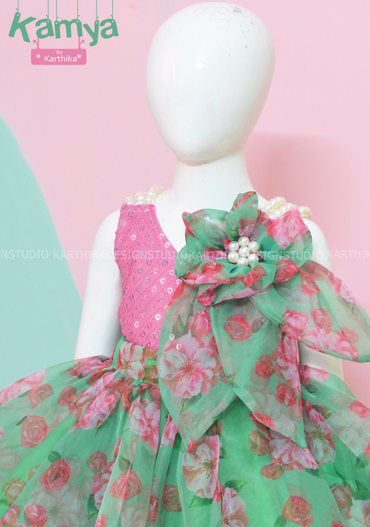 Embroidered georgette crop top with organza skirt