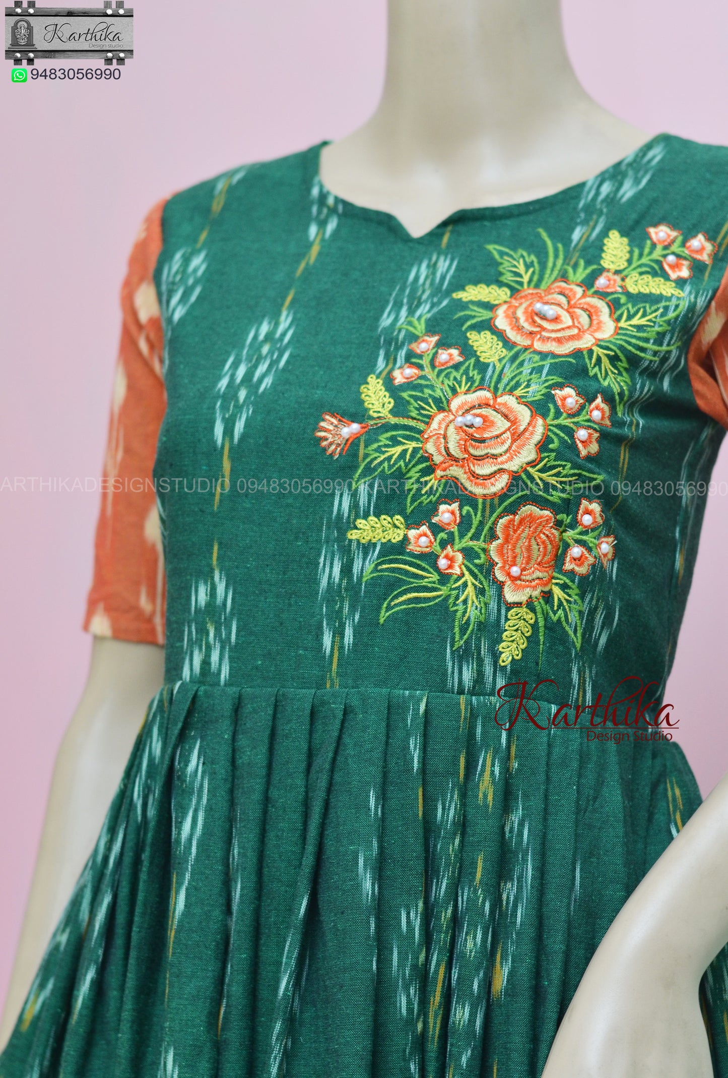 Embroidered Ikkat long gown..
