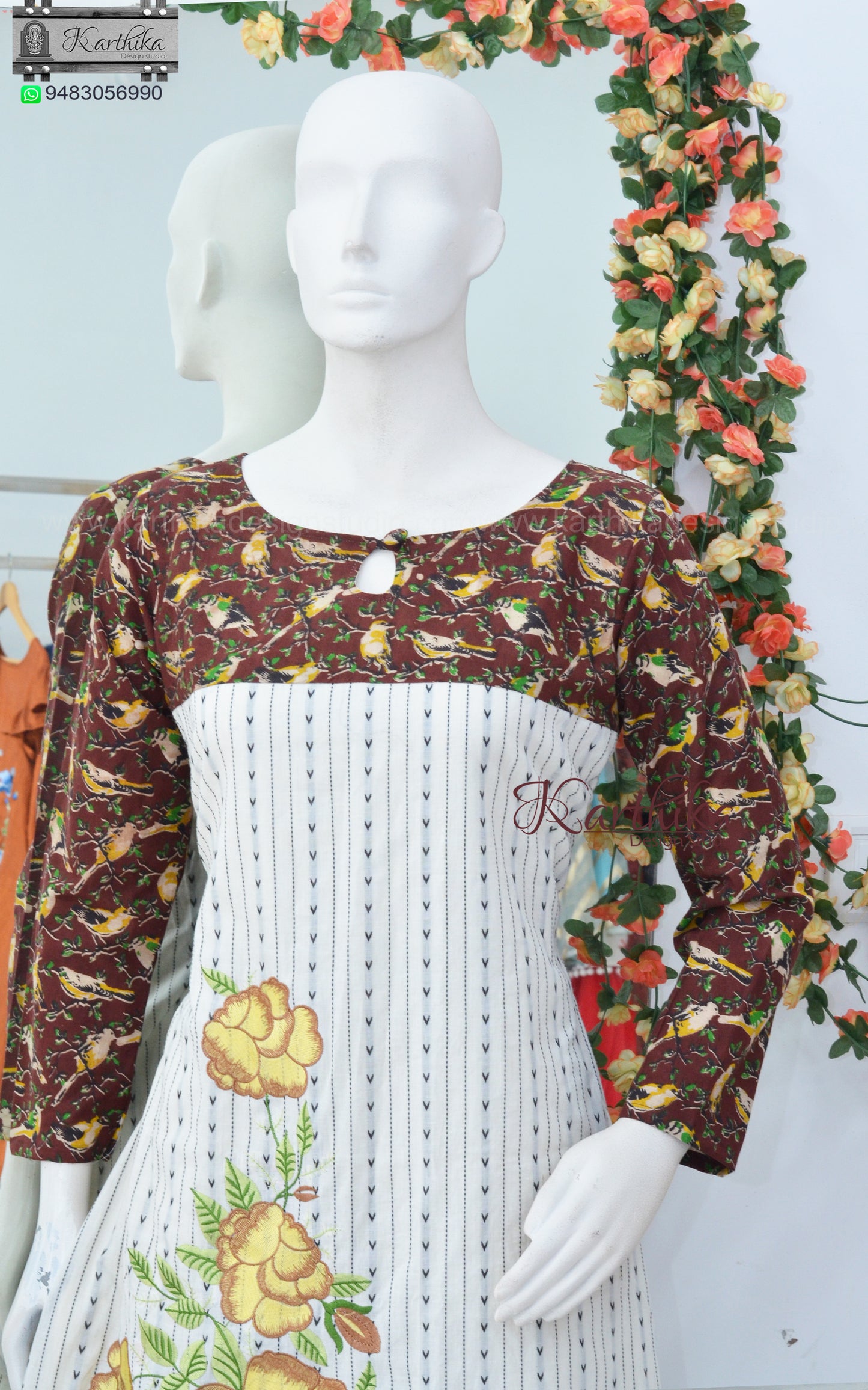 Embroidered Aline kalamkari cotton frock