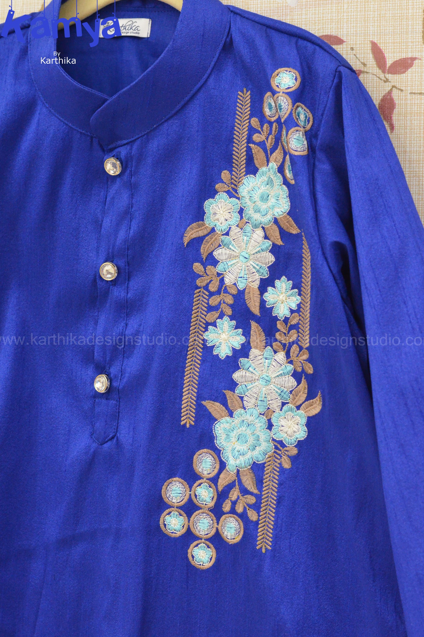 Embroidered raw silk kurtha for boys