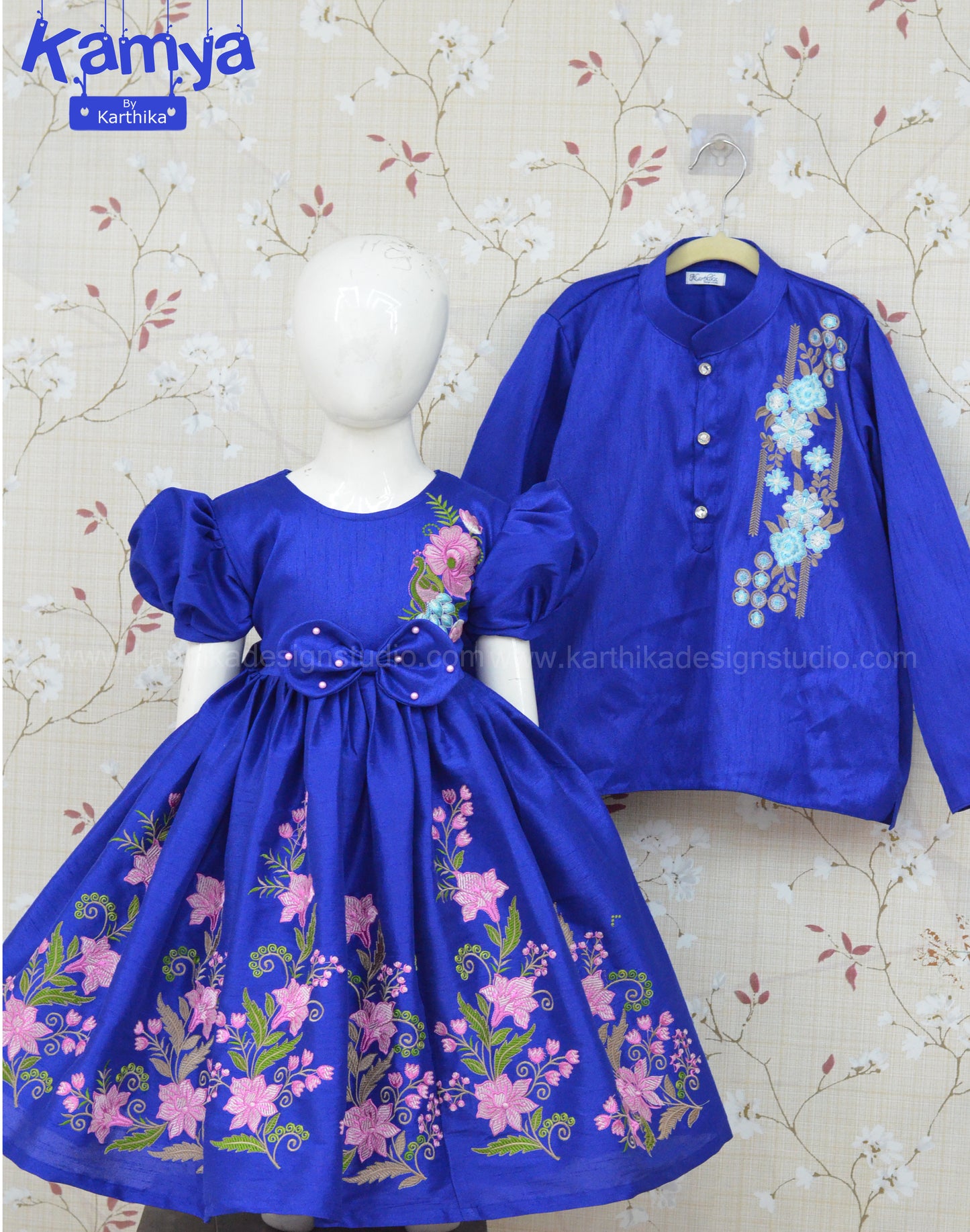 Embroidered raw silk kurtha for boys
