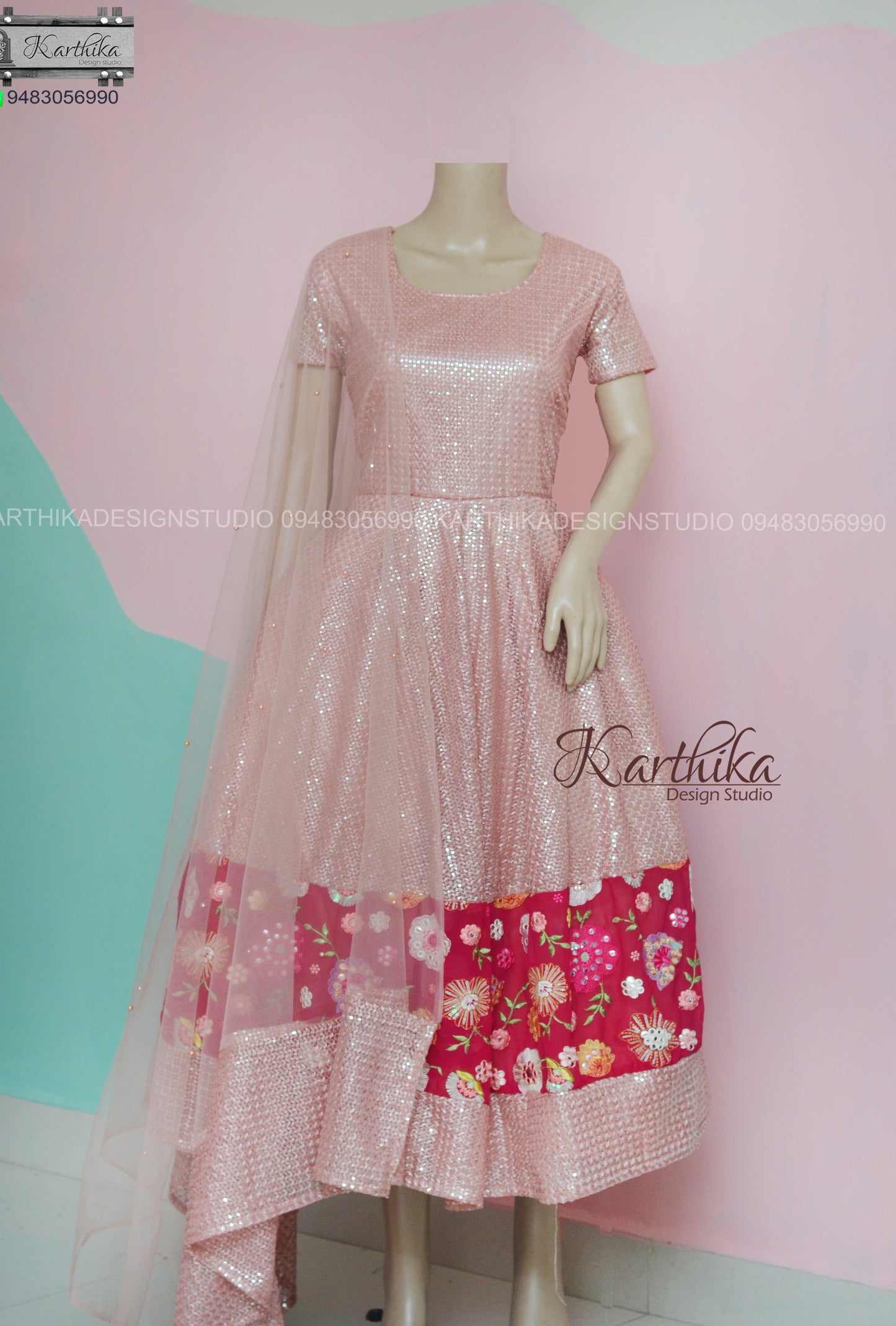 Embroidered net and georgette chudidhar