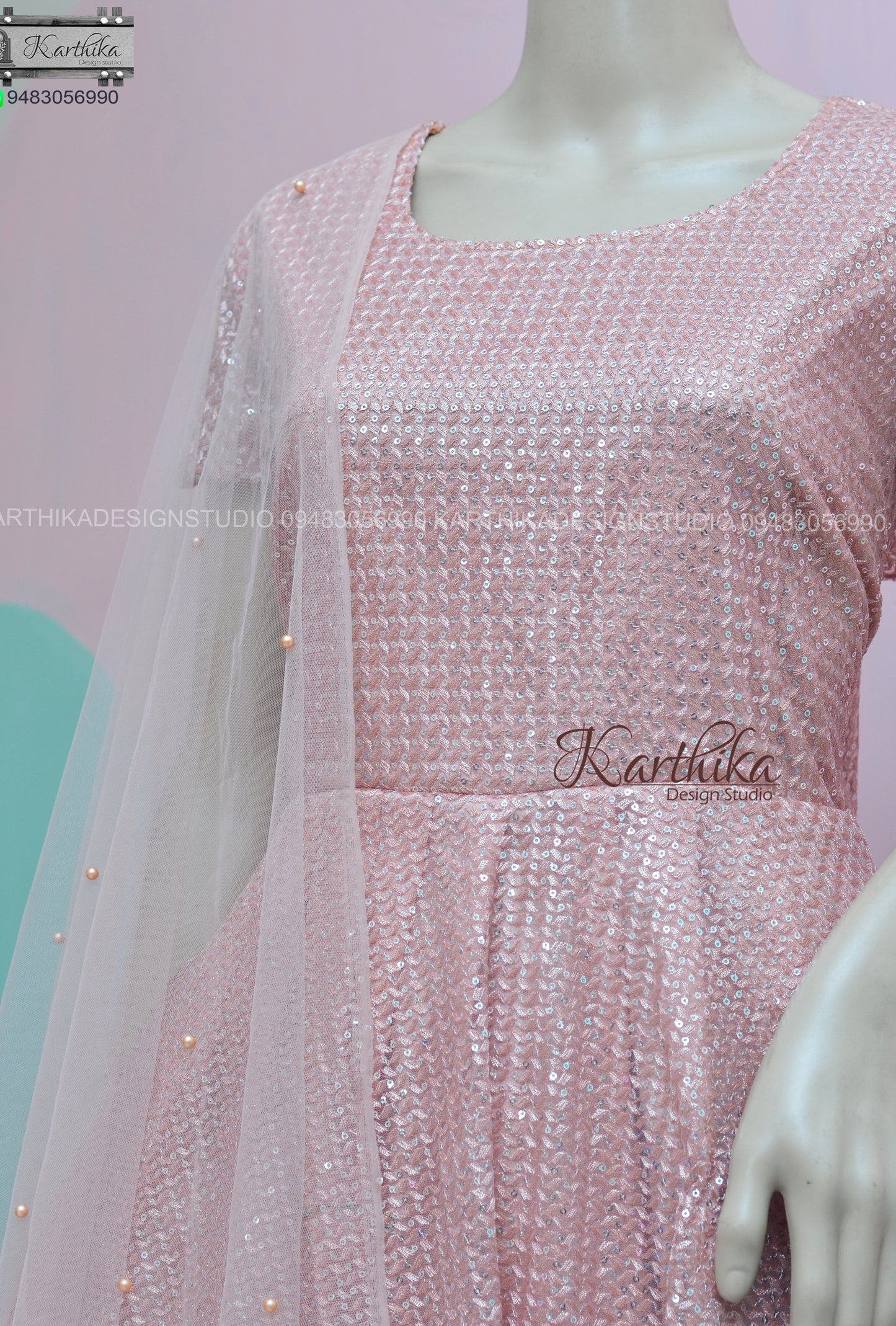 Embroidered net and georgette chudidhar
