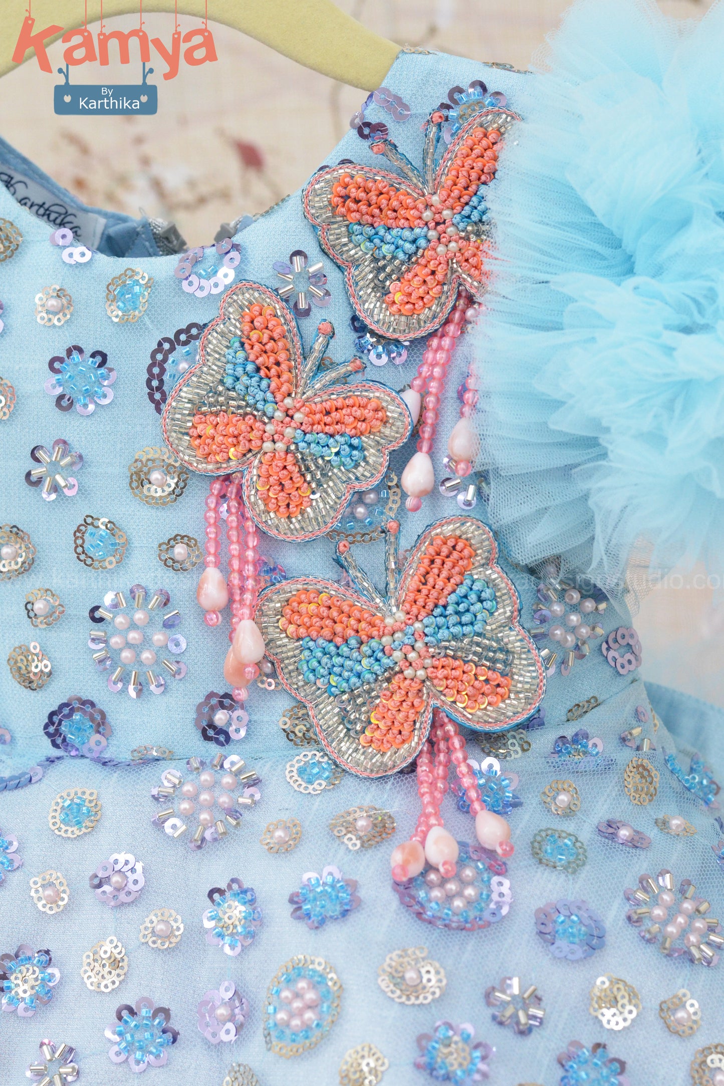 Embroidered net birthday frock