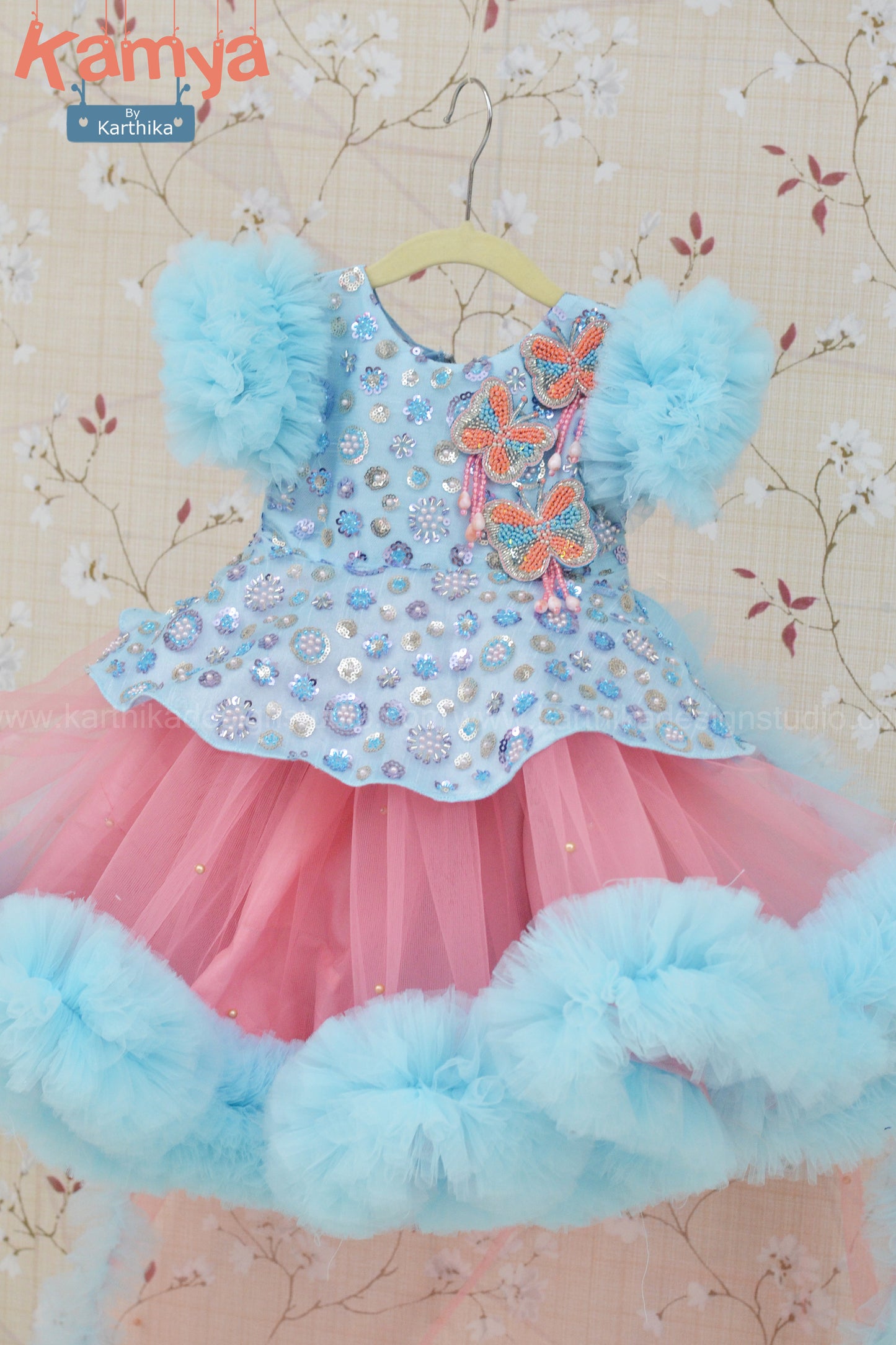 Embroidered net birthday frock