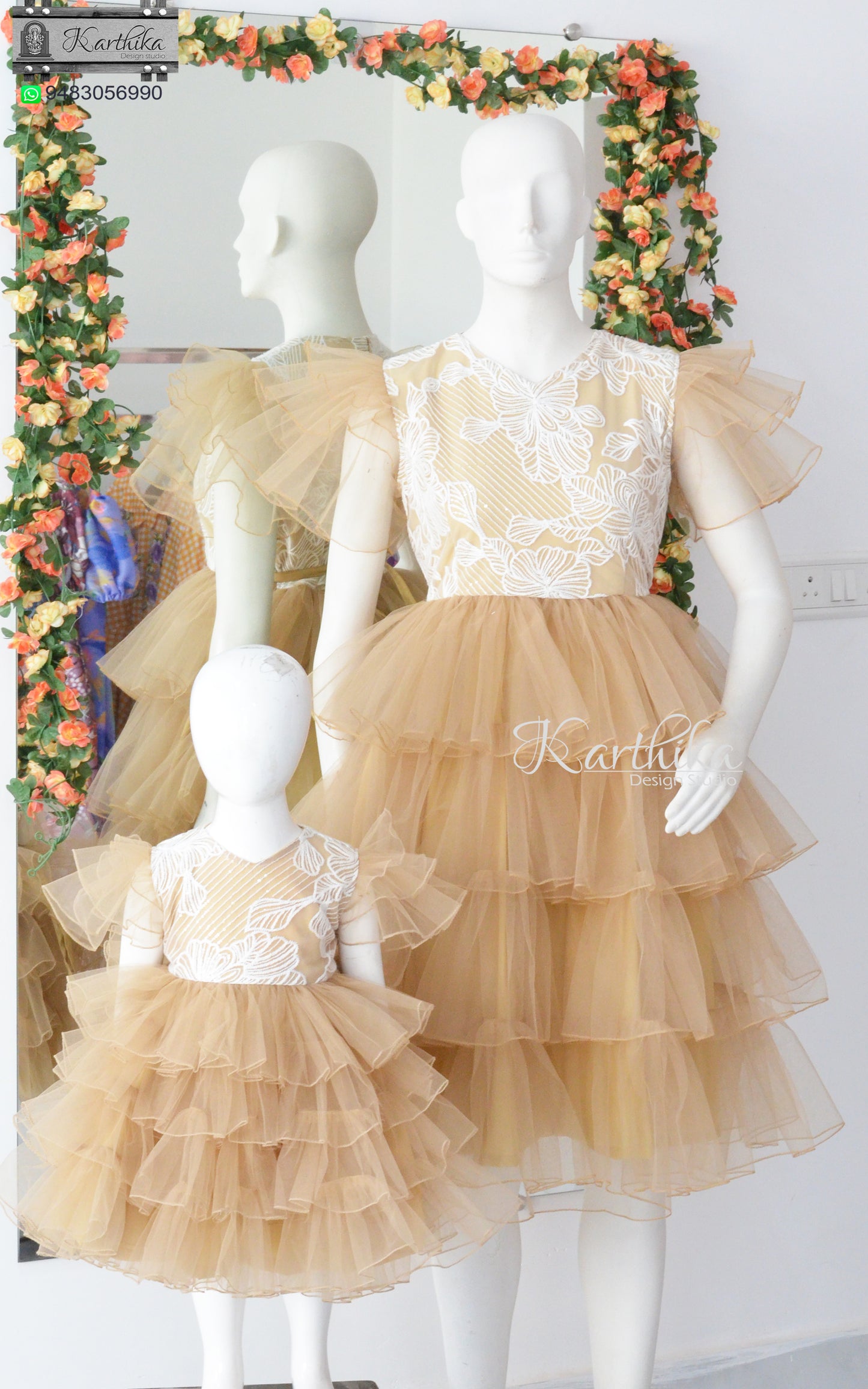 Embroidered net layered frock