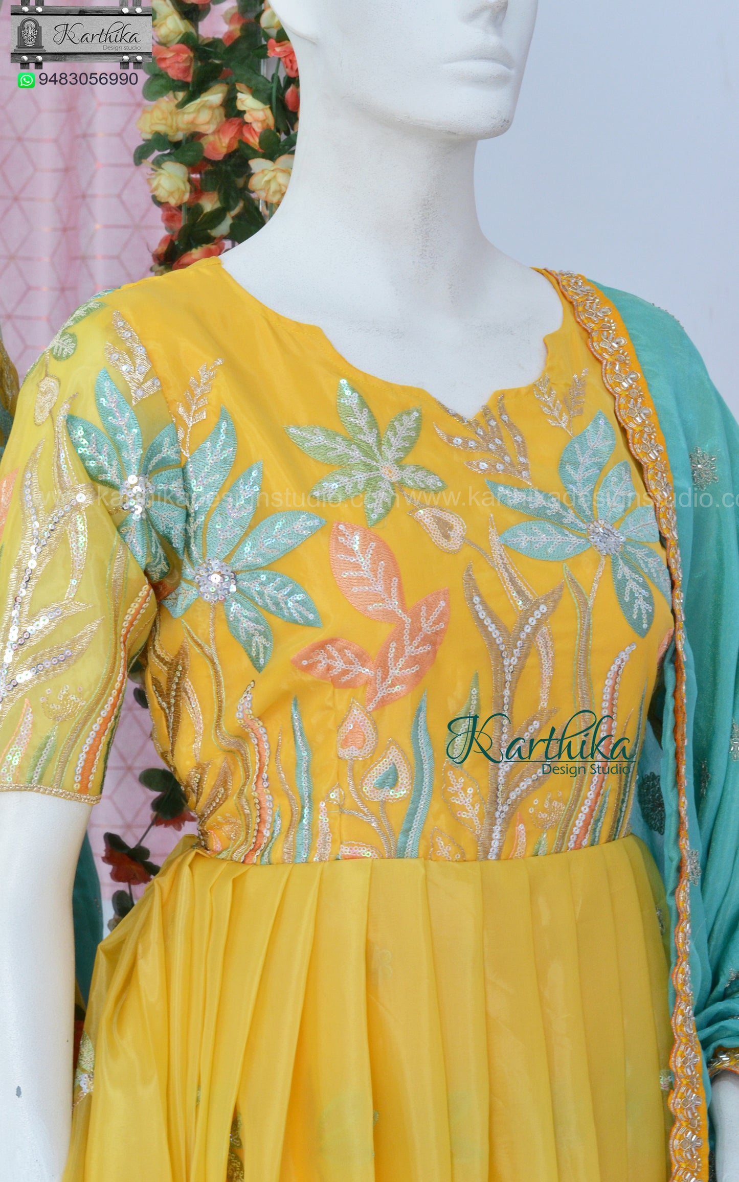 Embroidered Organza long gown..