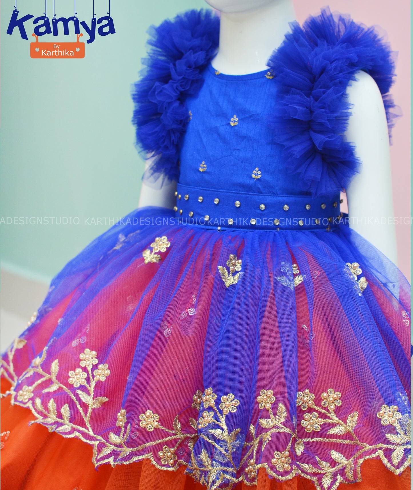 Embroidered raw silk/net frock