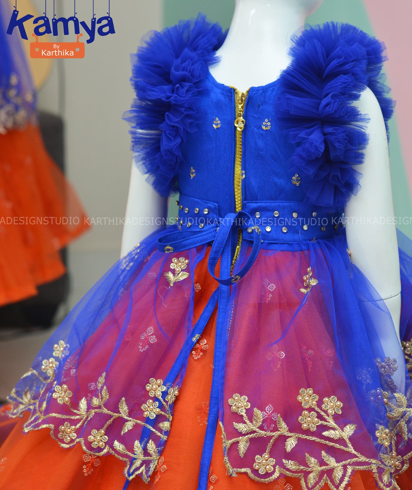 Embroidered raw silk/net frock