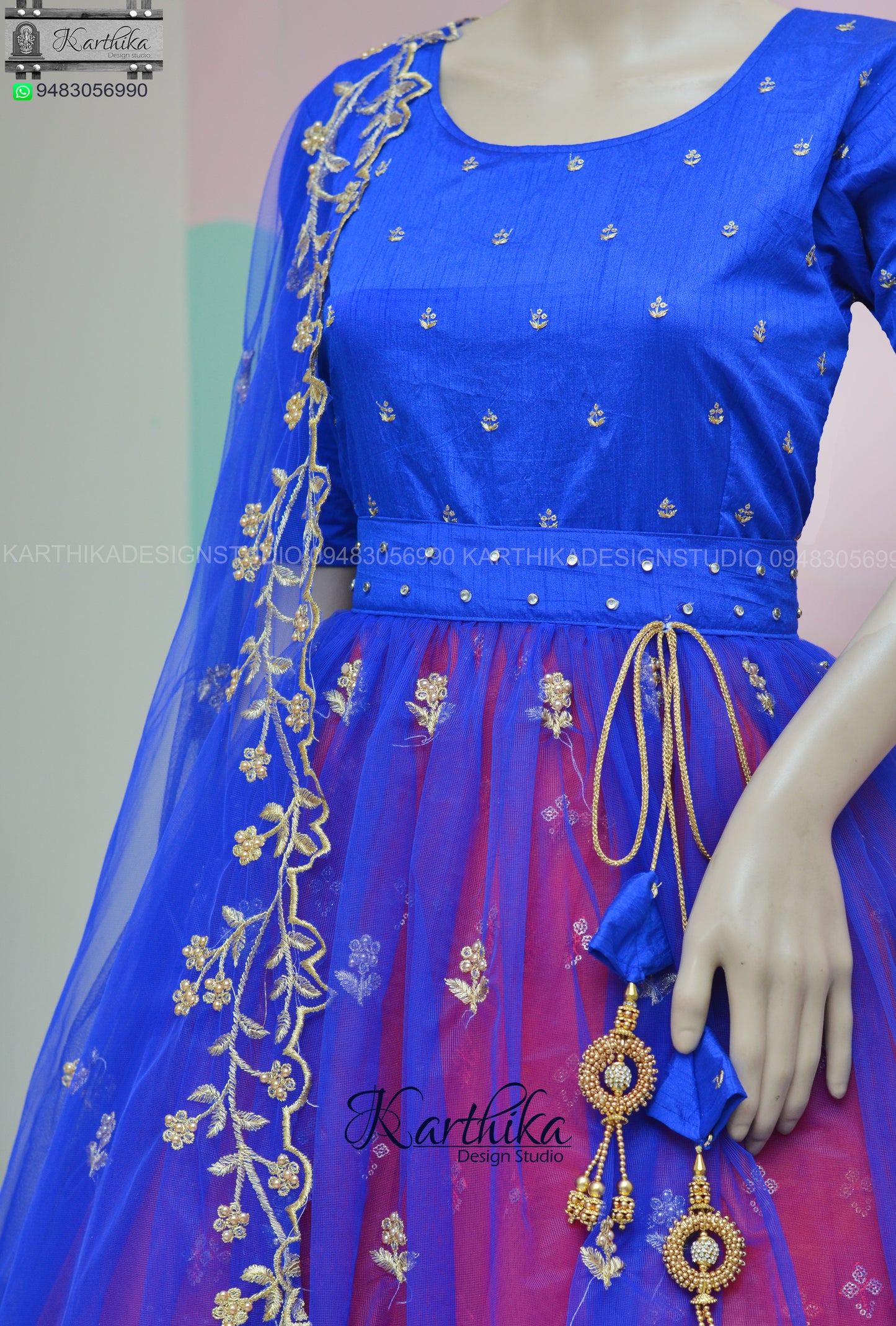 Embroidered raw silk/net frock