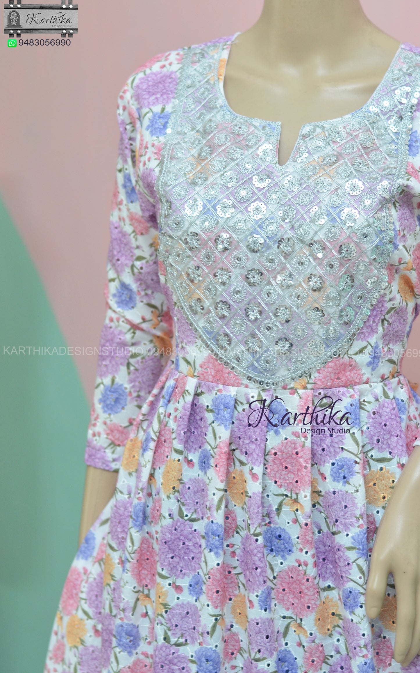 Floral hakoba cotton frock..
