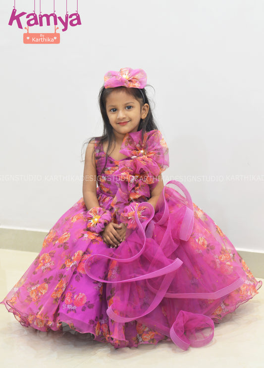 Floral magenta organza frock