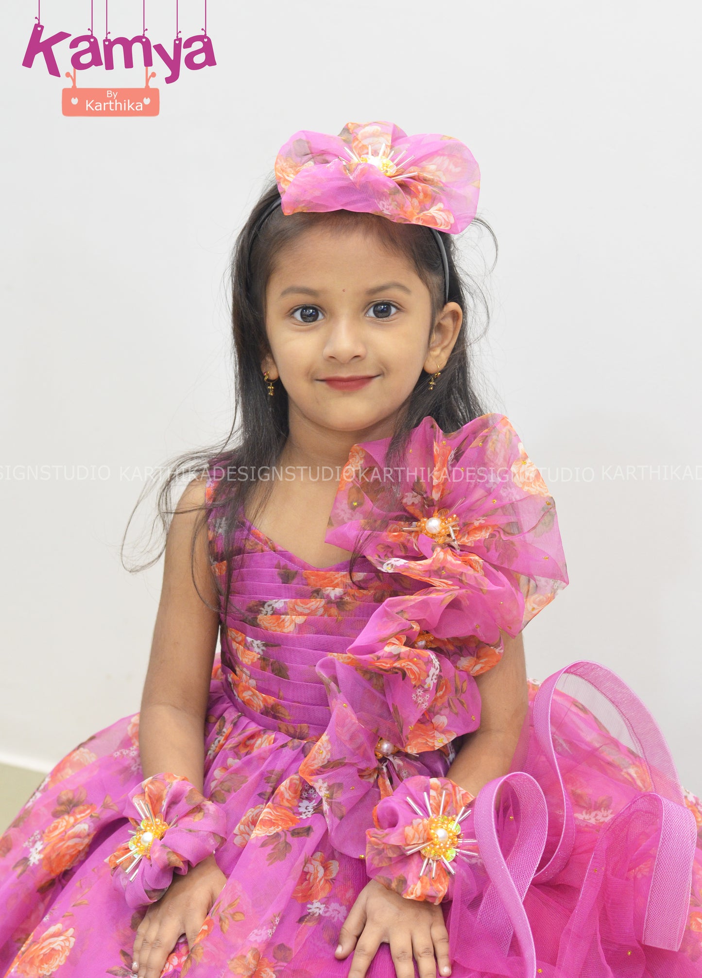 Floral magenta organza frock