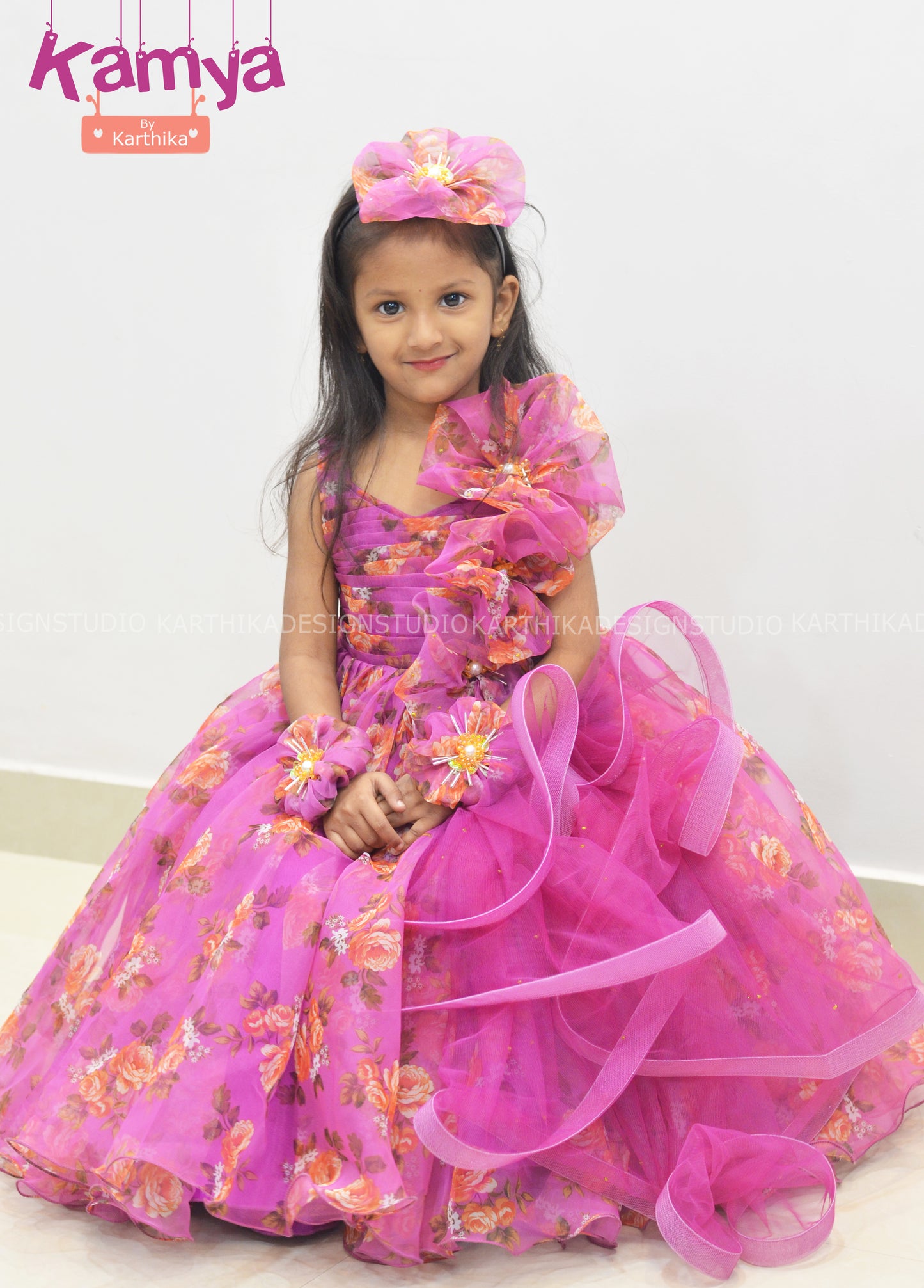 Floral magenta organza frock