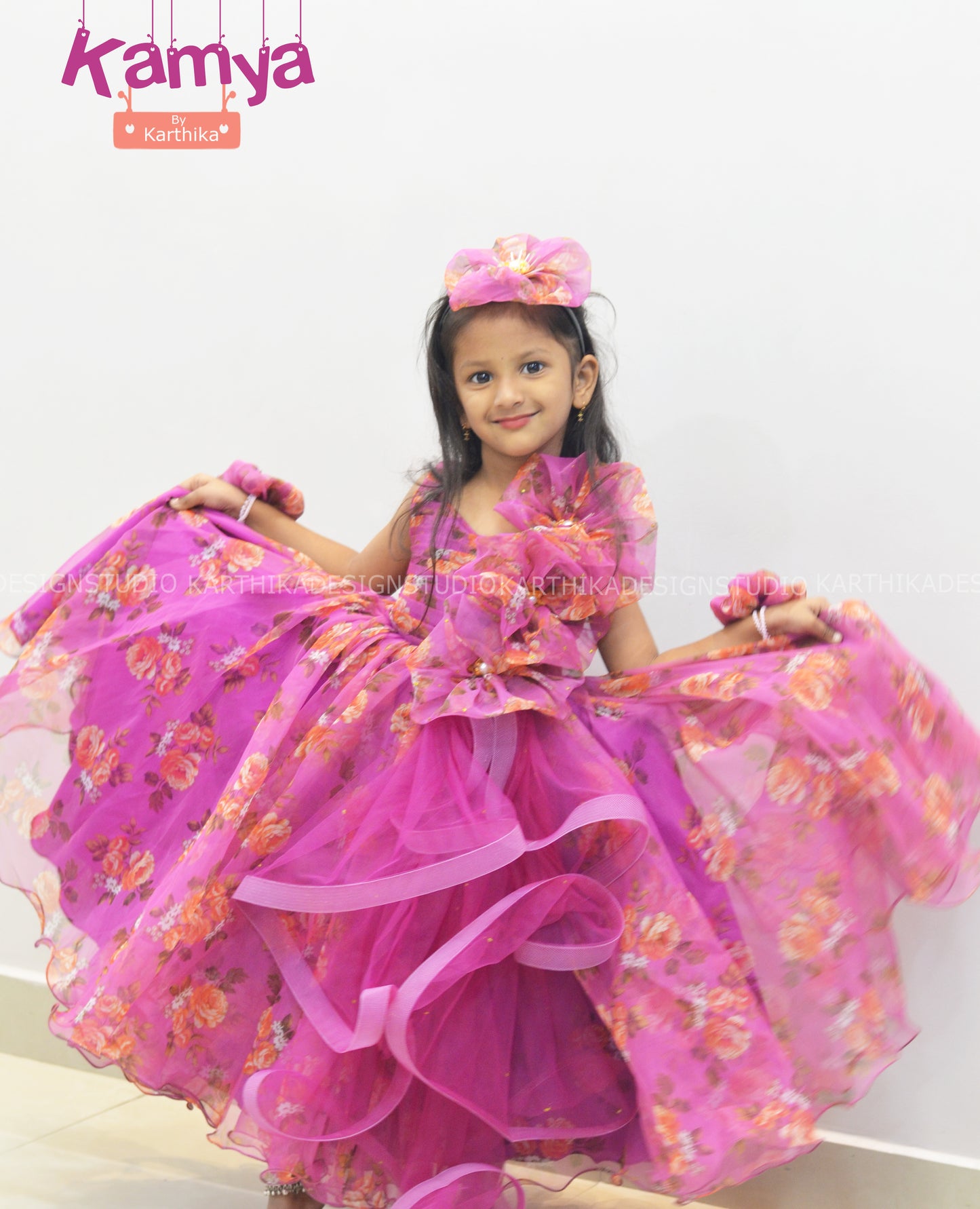 Floral magenta organza frock