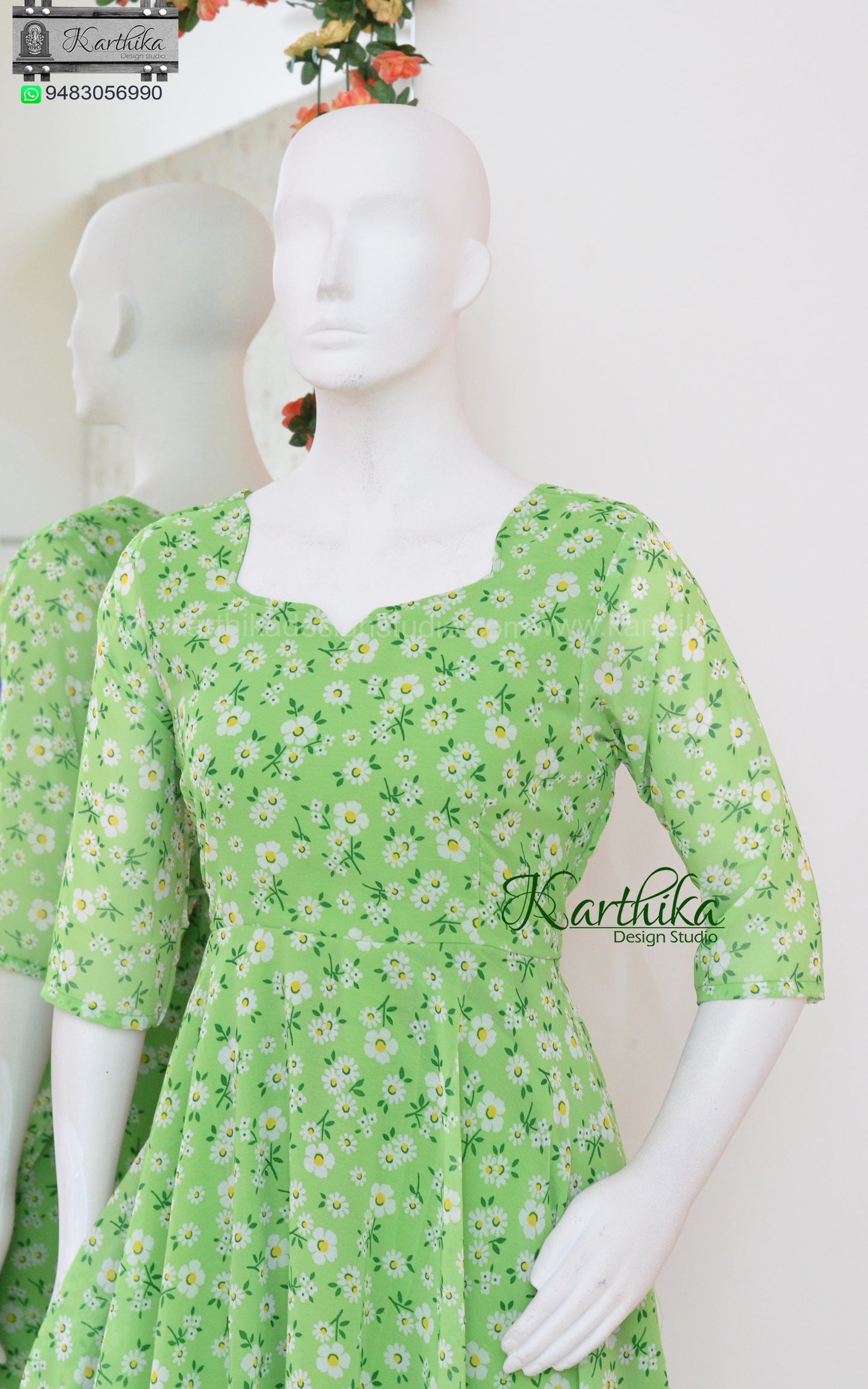 Green floral georgette frock