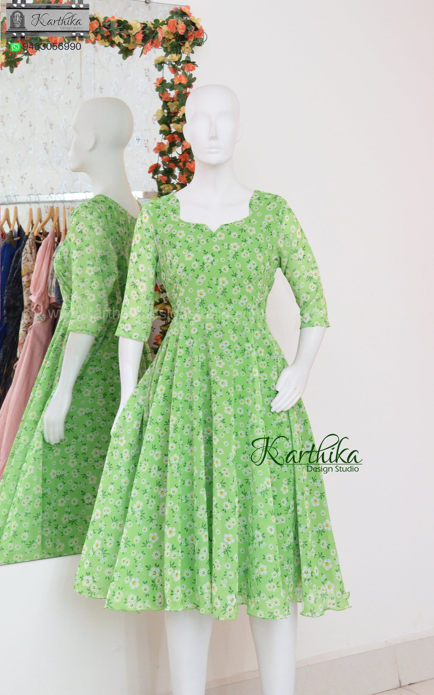 Green floral georgette frock