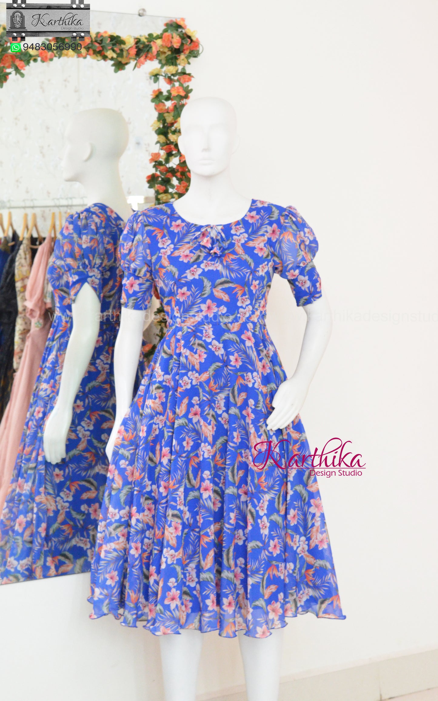 Royal blue floral georgette frock