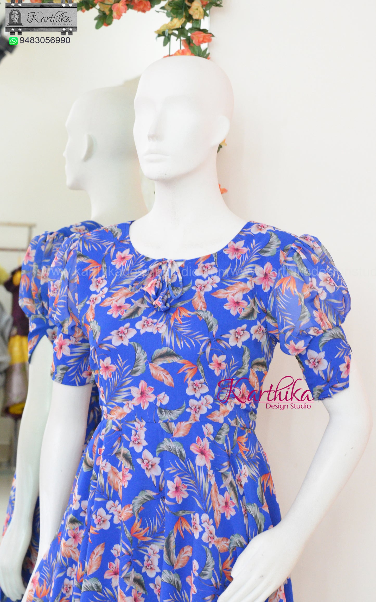 Royal blue floral georgette frock