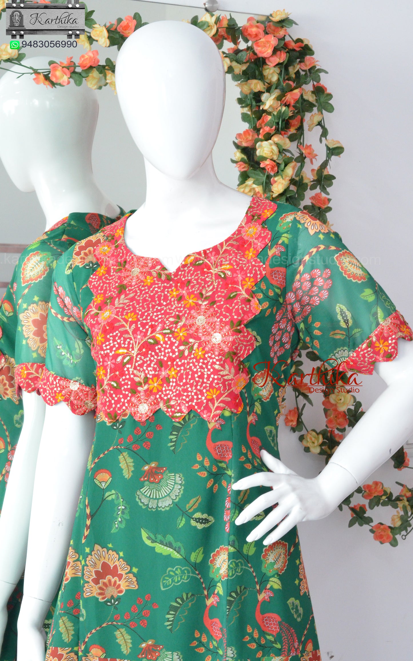 Floral georgette A line kurthi set