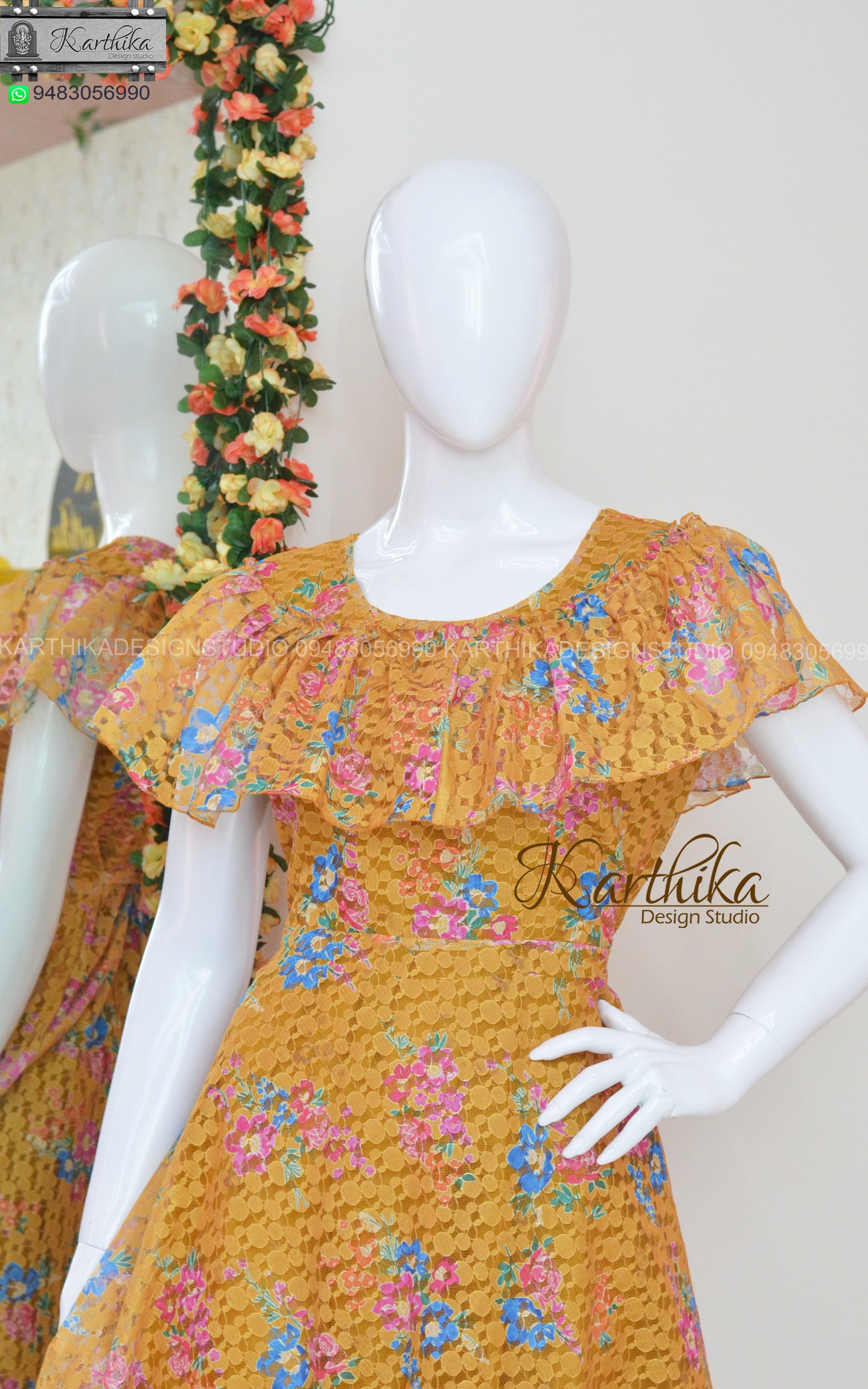 Floral net cotton frock..