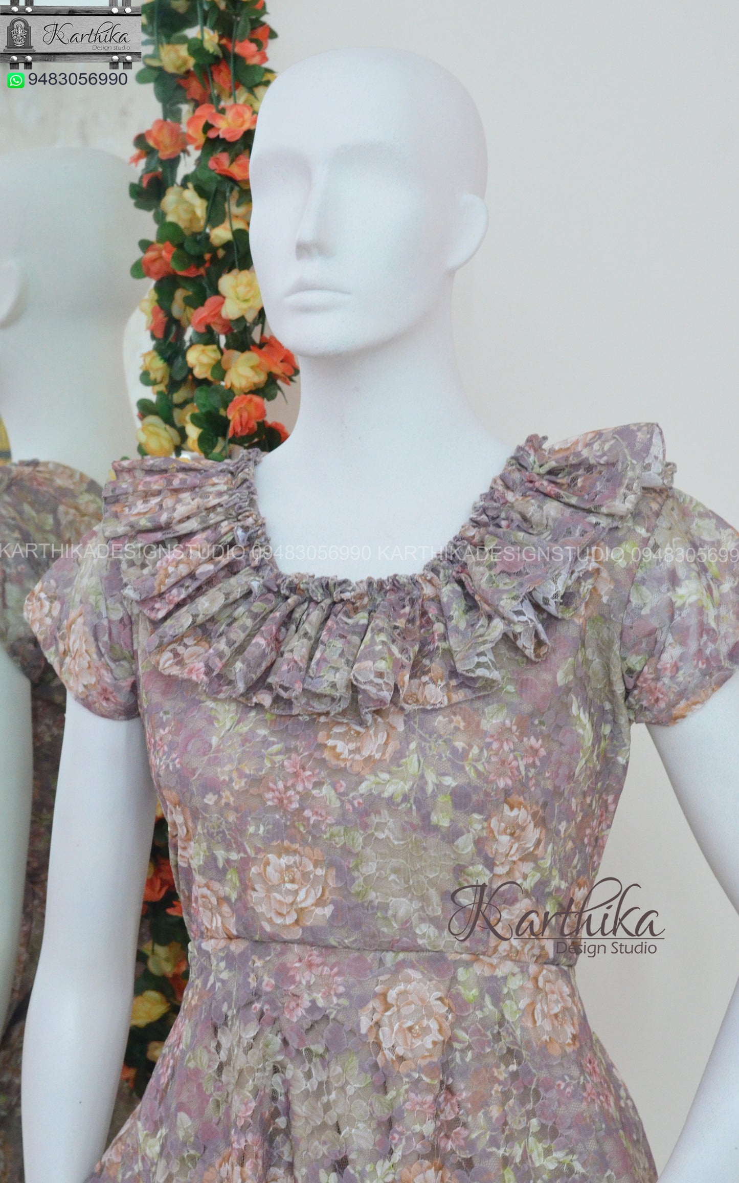 Floral net cotton frock.