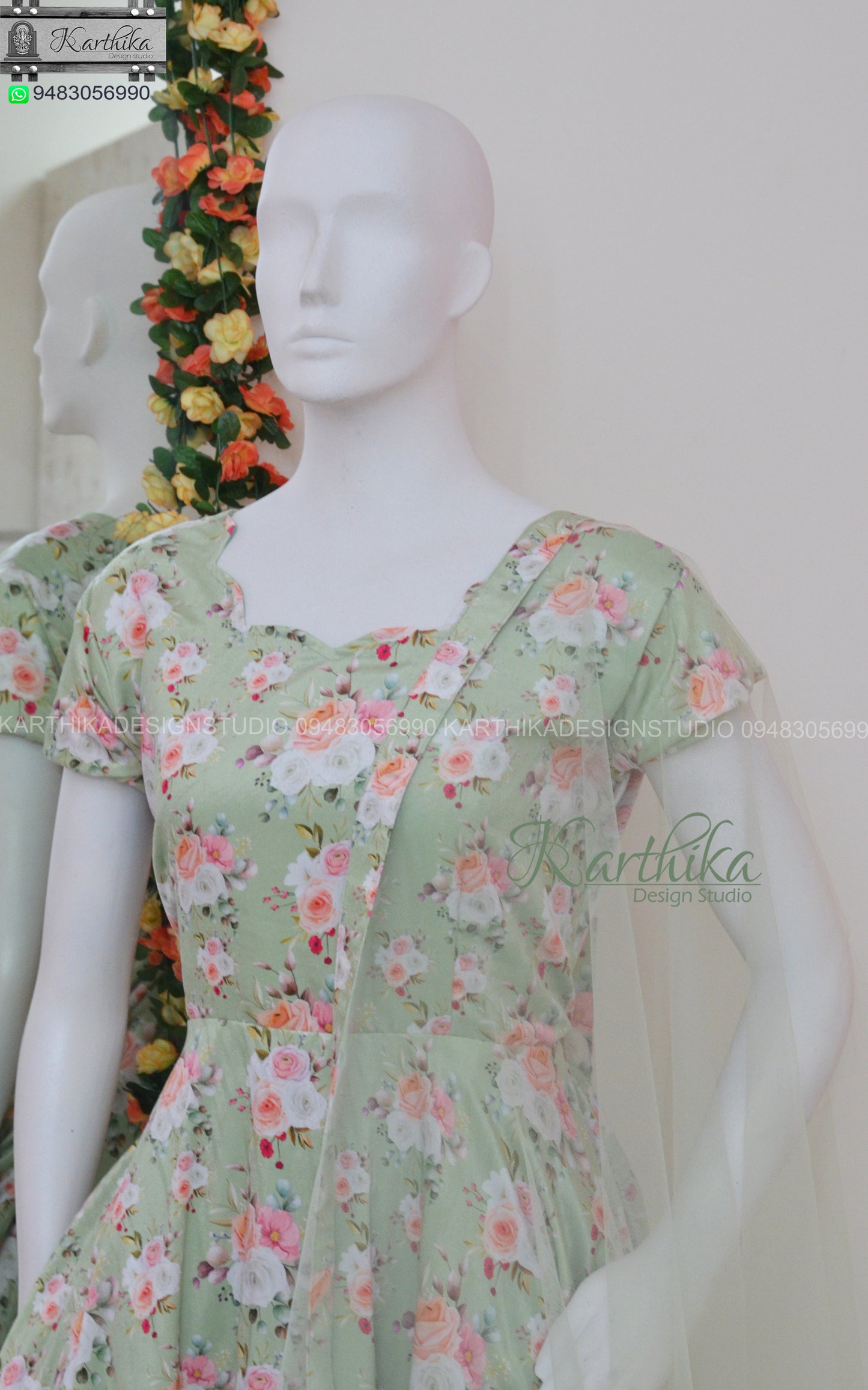 Floral velvet chudidhar