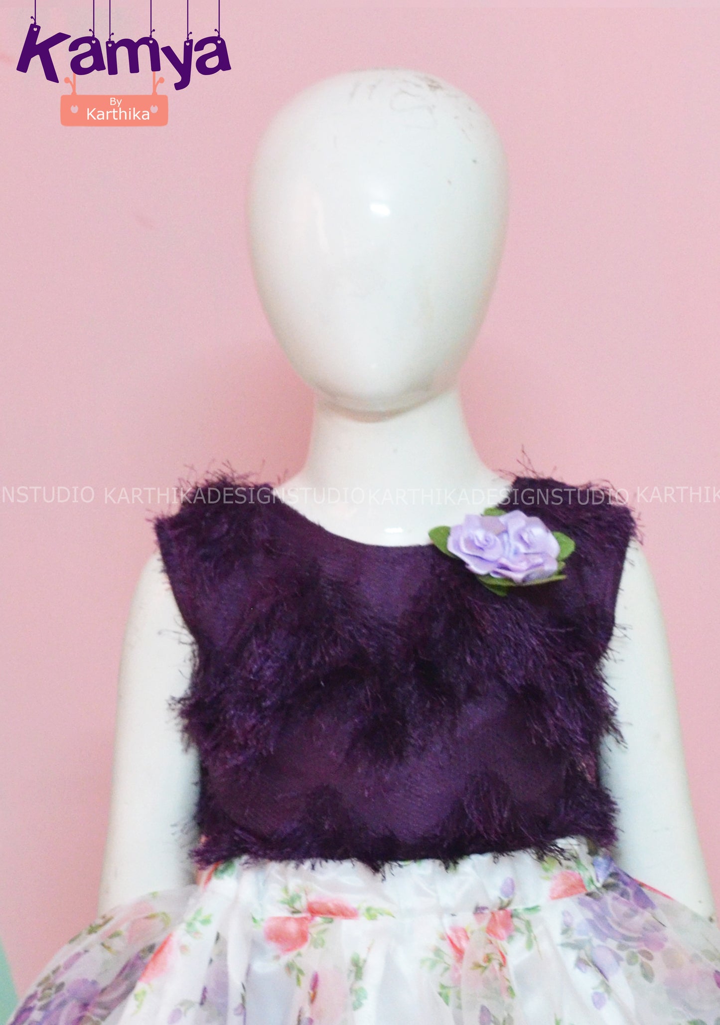 Fur Crop top with organza skirt
