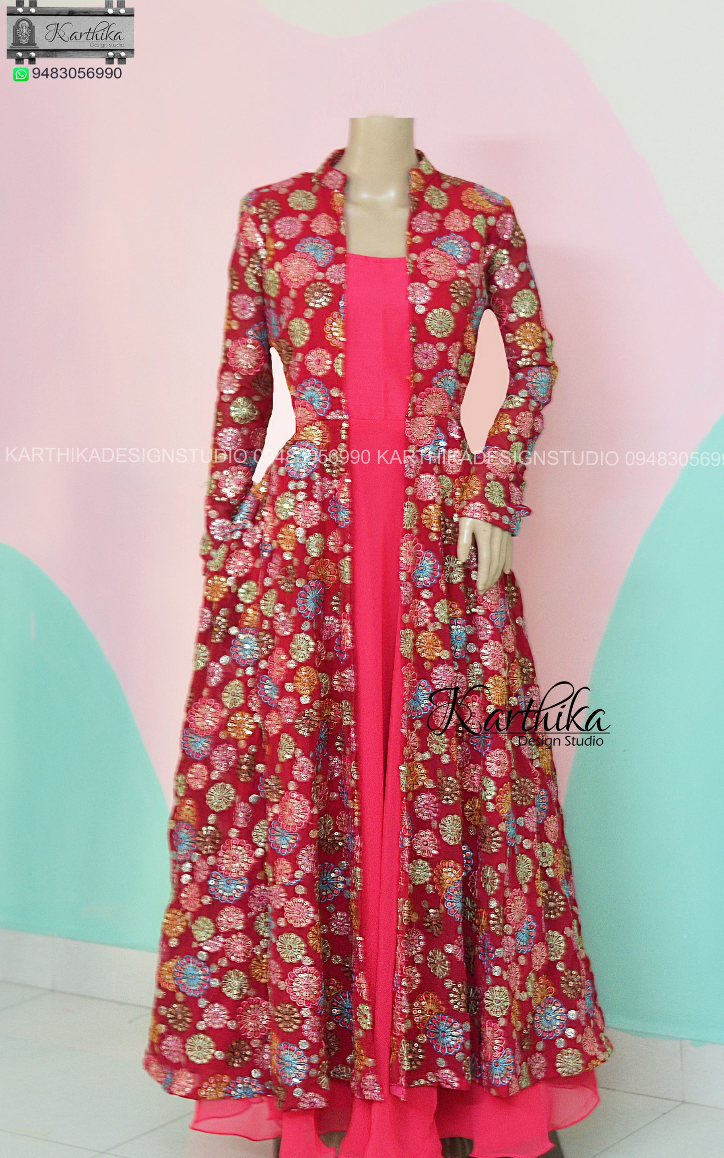Embroidered georgette long gown..