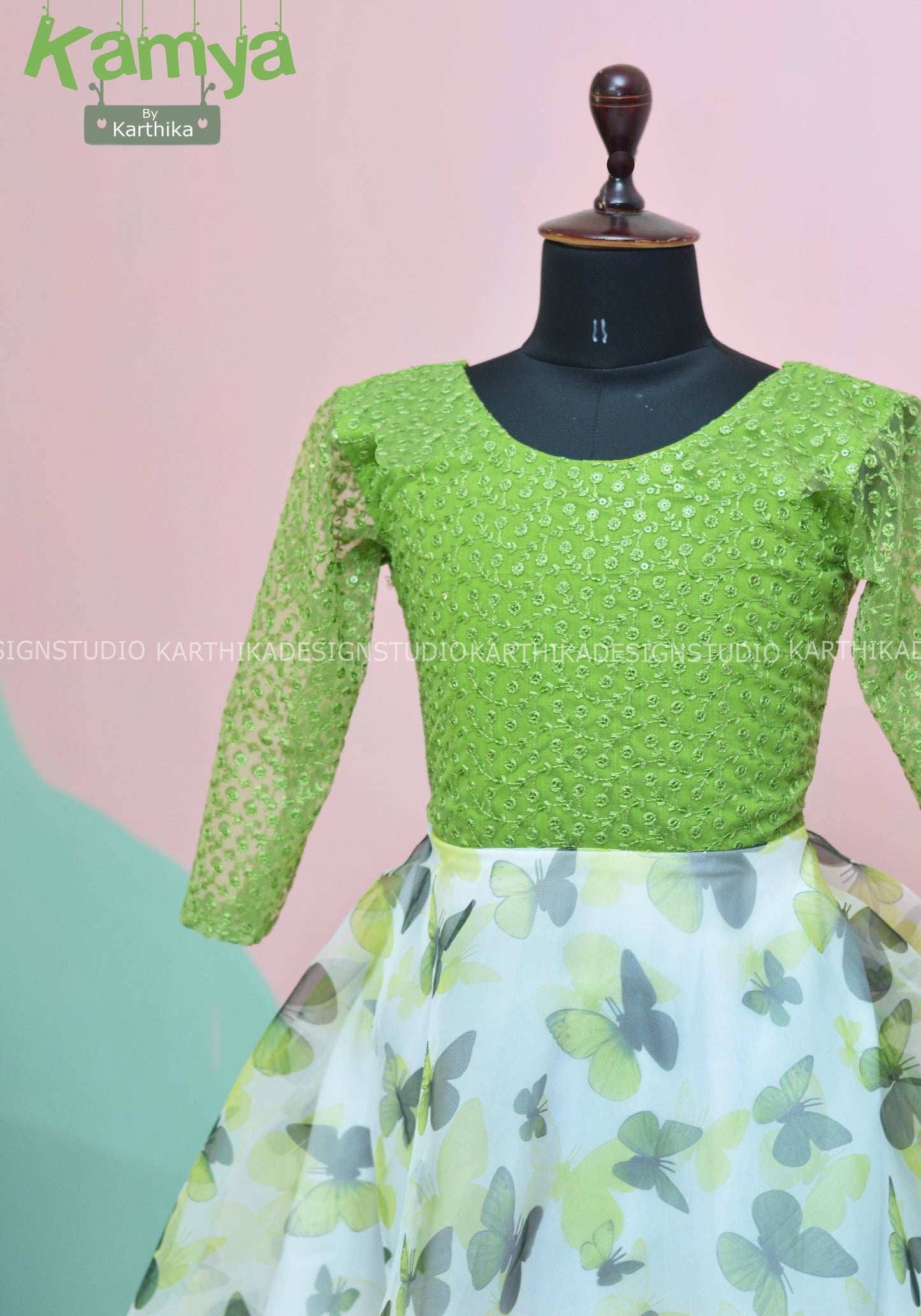 Green butterfly organza frock