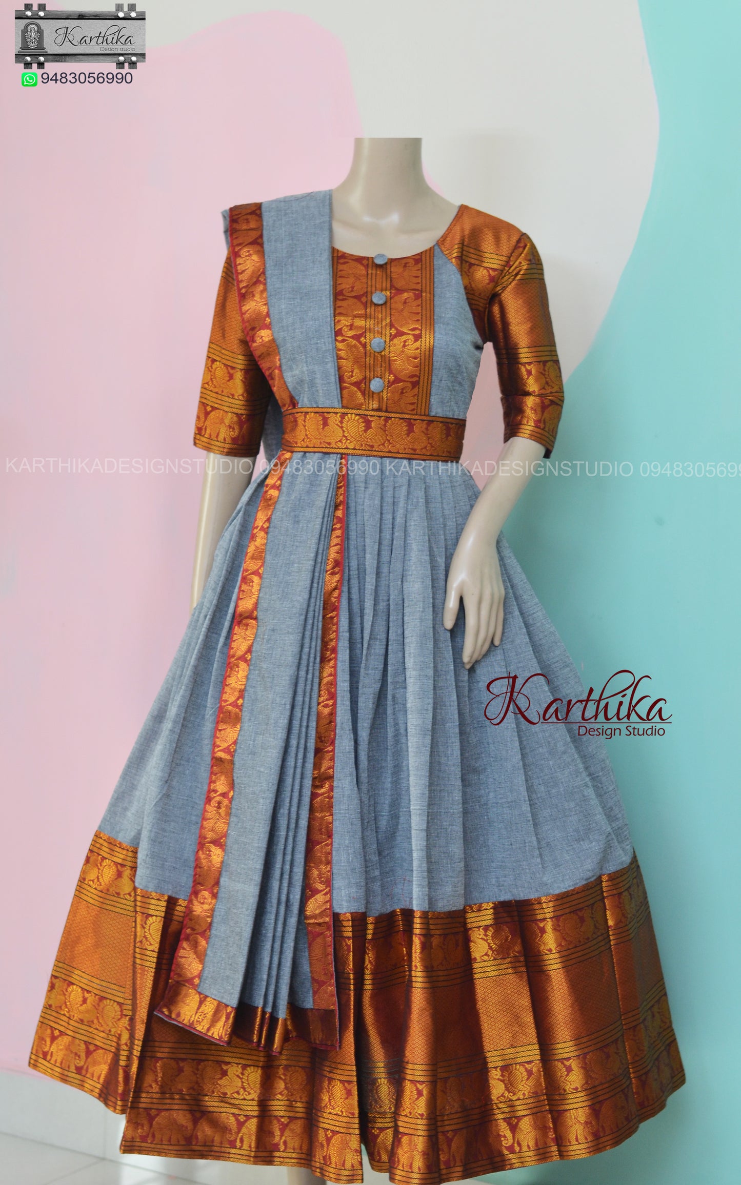 Grey Narayanpet cotton long gown..