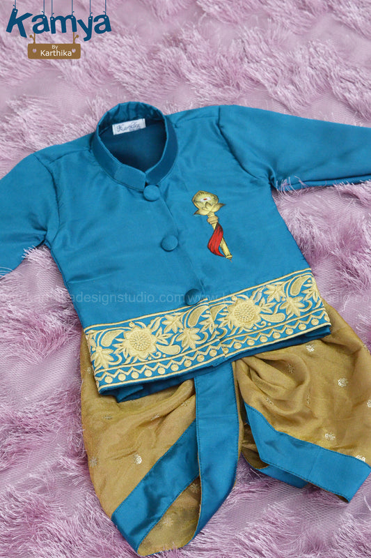 Handpainted and embroidered silk kurtha dhothi