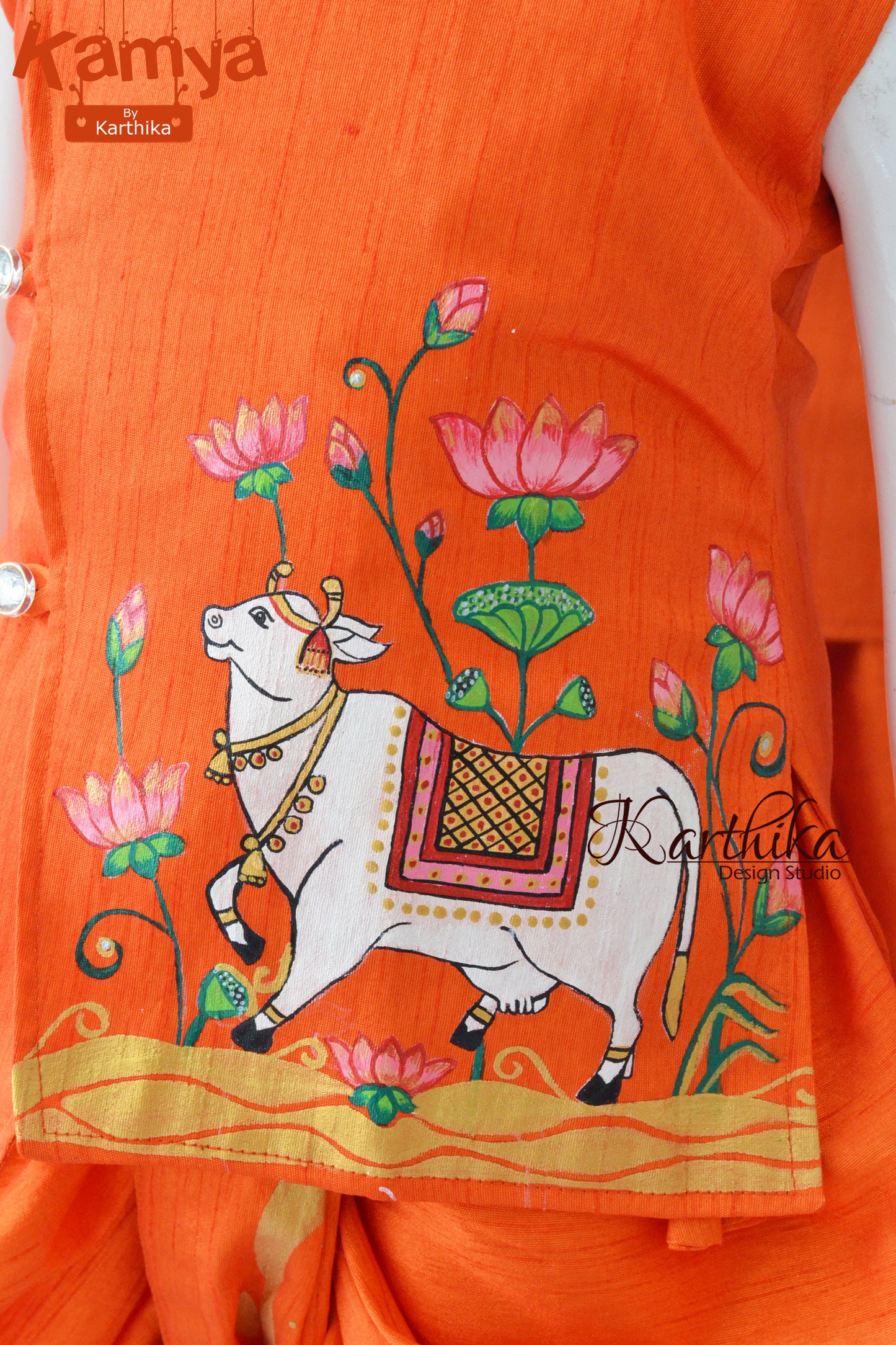 Handpainted raw silk kurtha dhothi