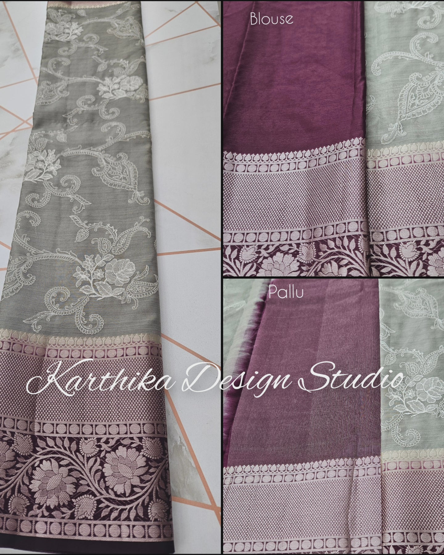 Elegant thread embroidered zari border saree