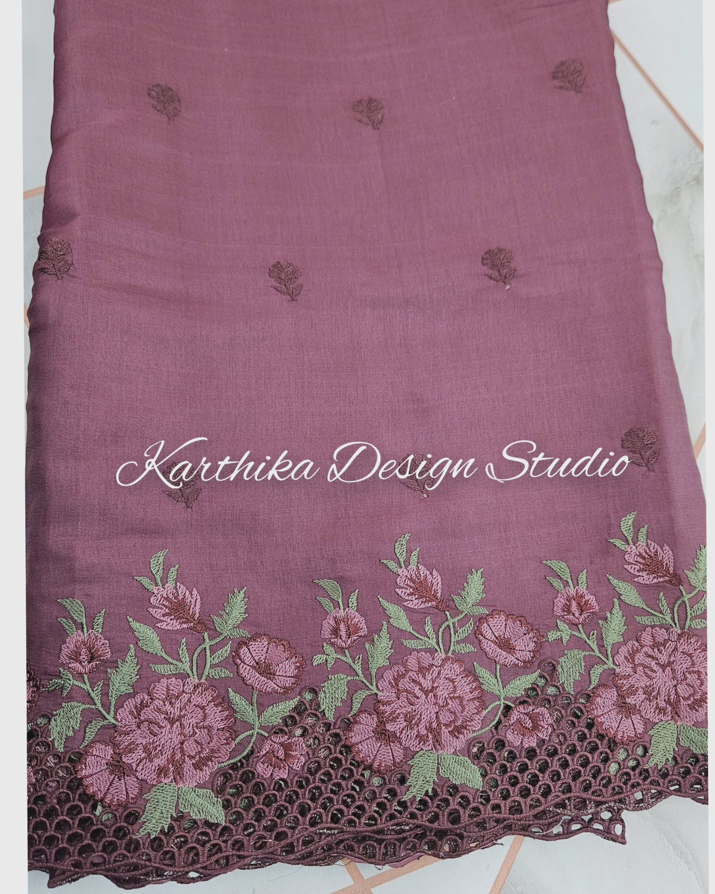 Jasmine silk saree with embroidered cutwork border