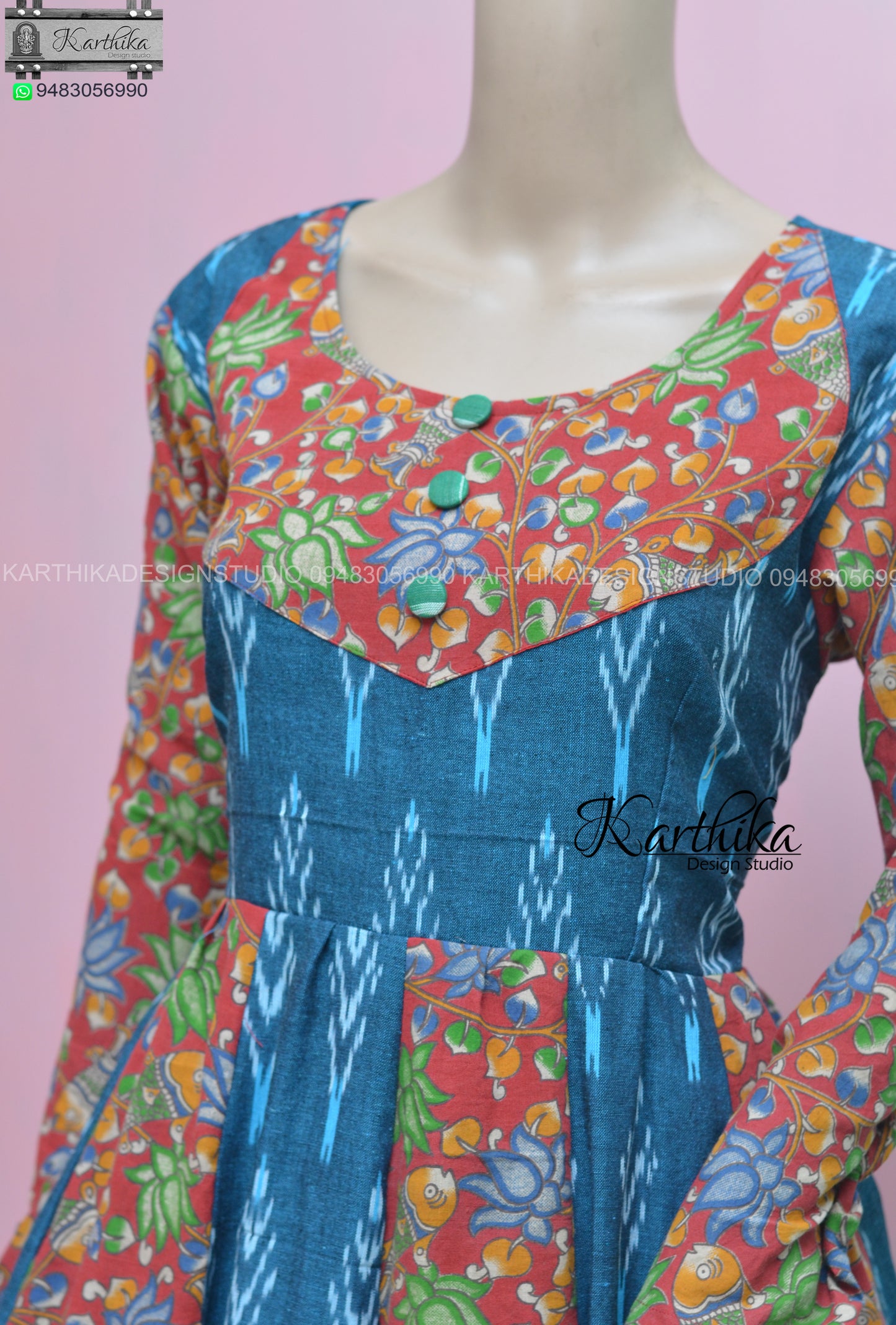 Ikkat and kalamkari cotton kurthi..