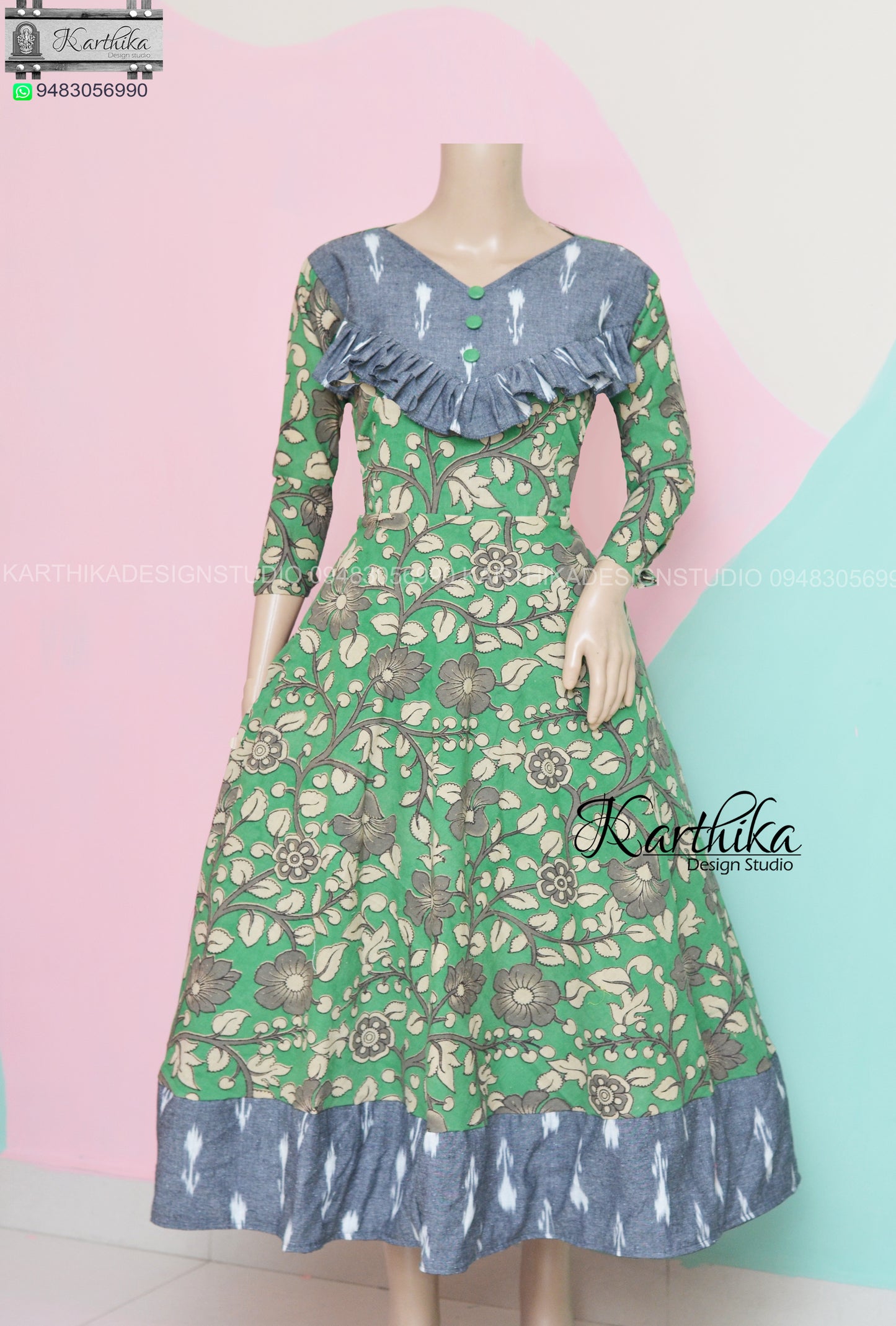 Kalamkari and ikkat kurthi
