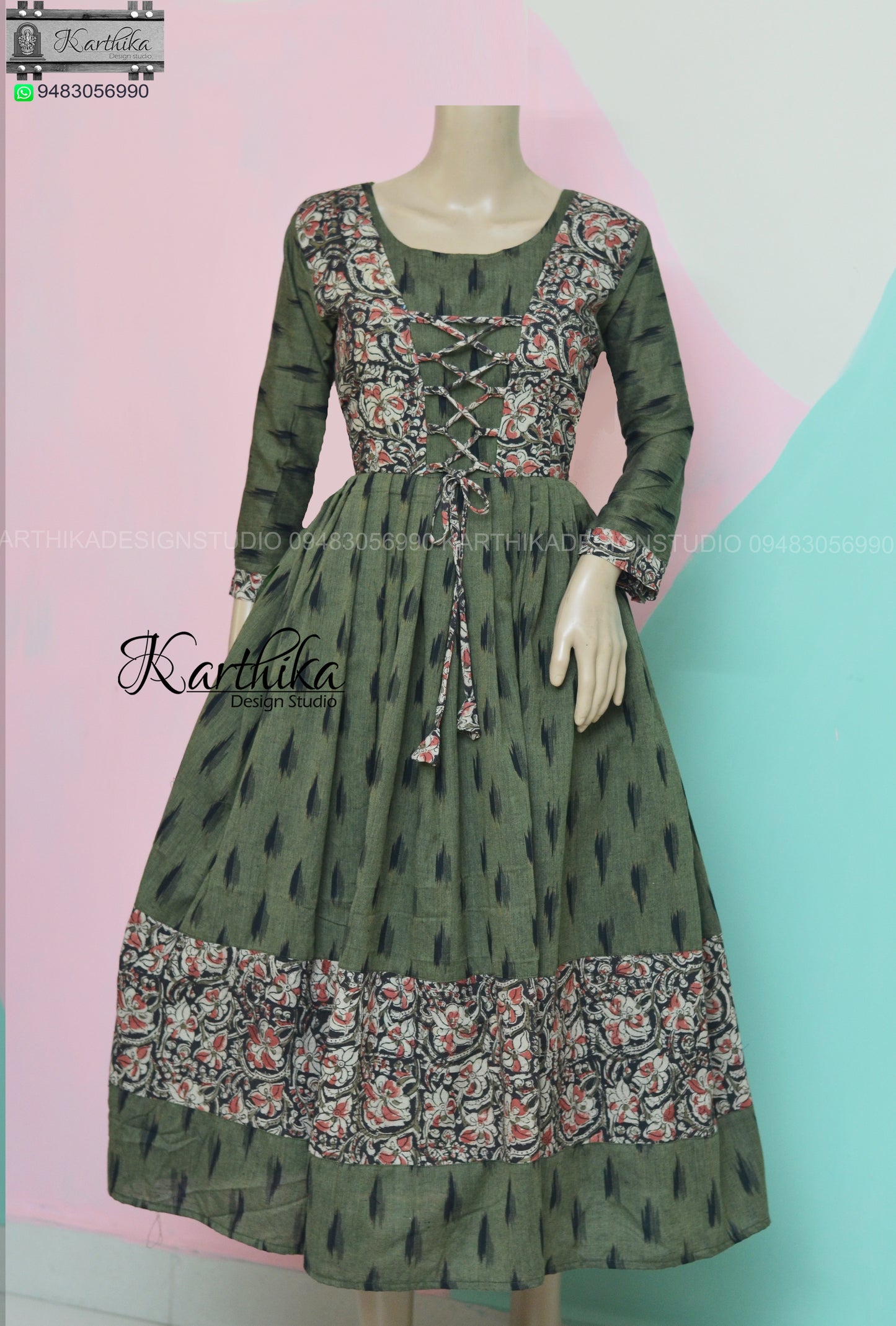 Ikkat and kalamkari kurthi