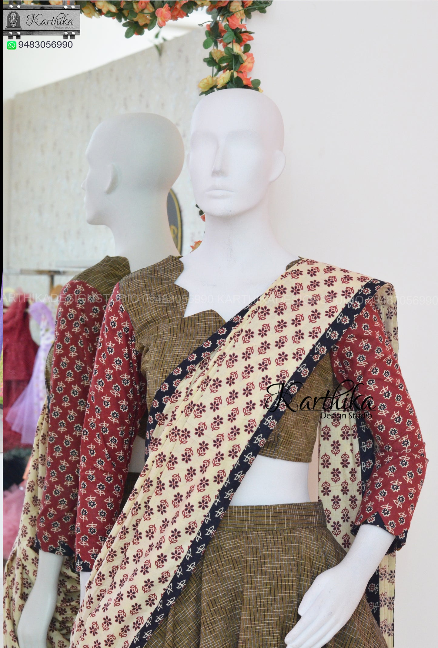 Ikkat kalamkari Ajrakh cotton langa voni