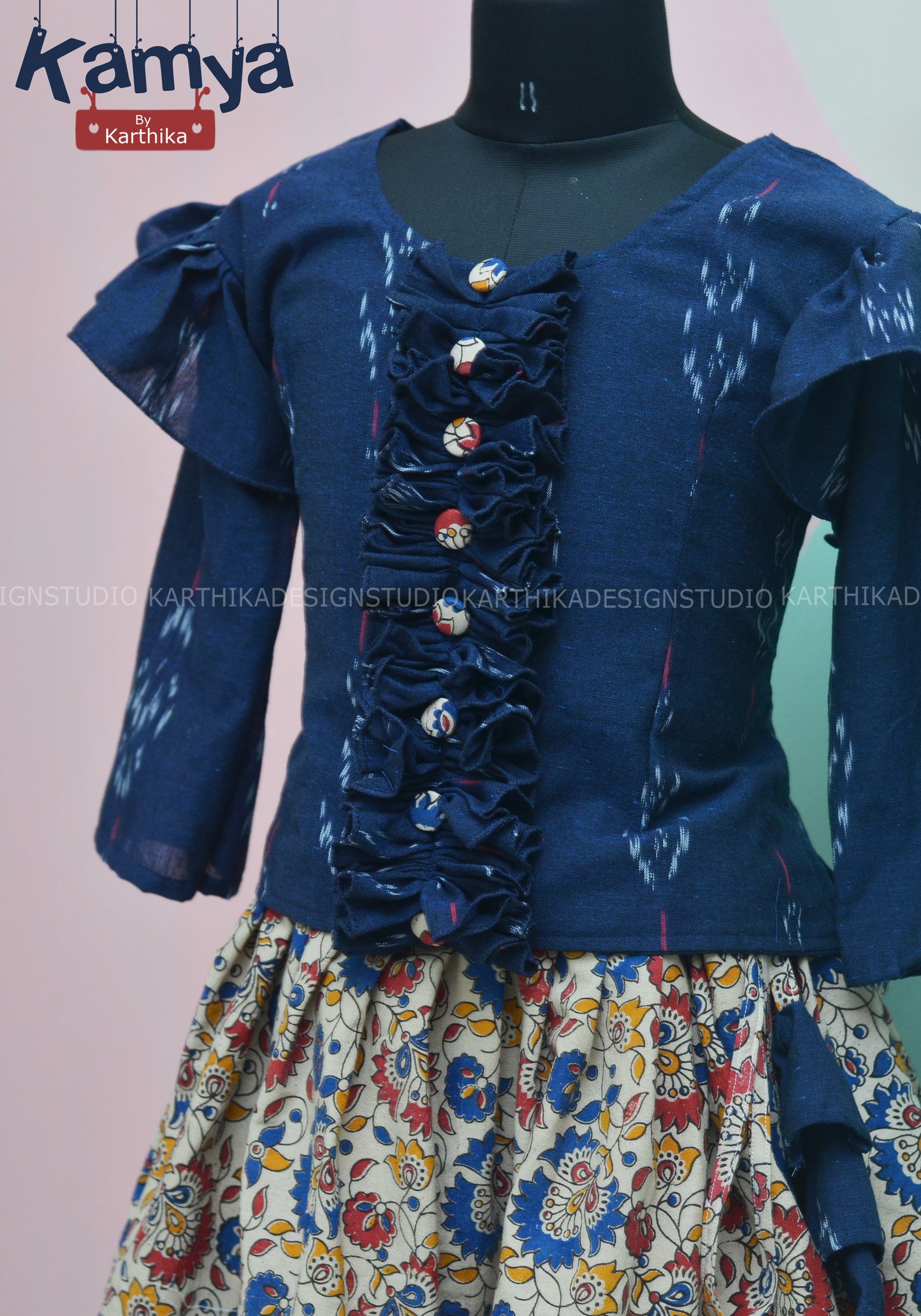 Ikkat/Kalamkari crop top lehenga