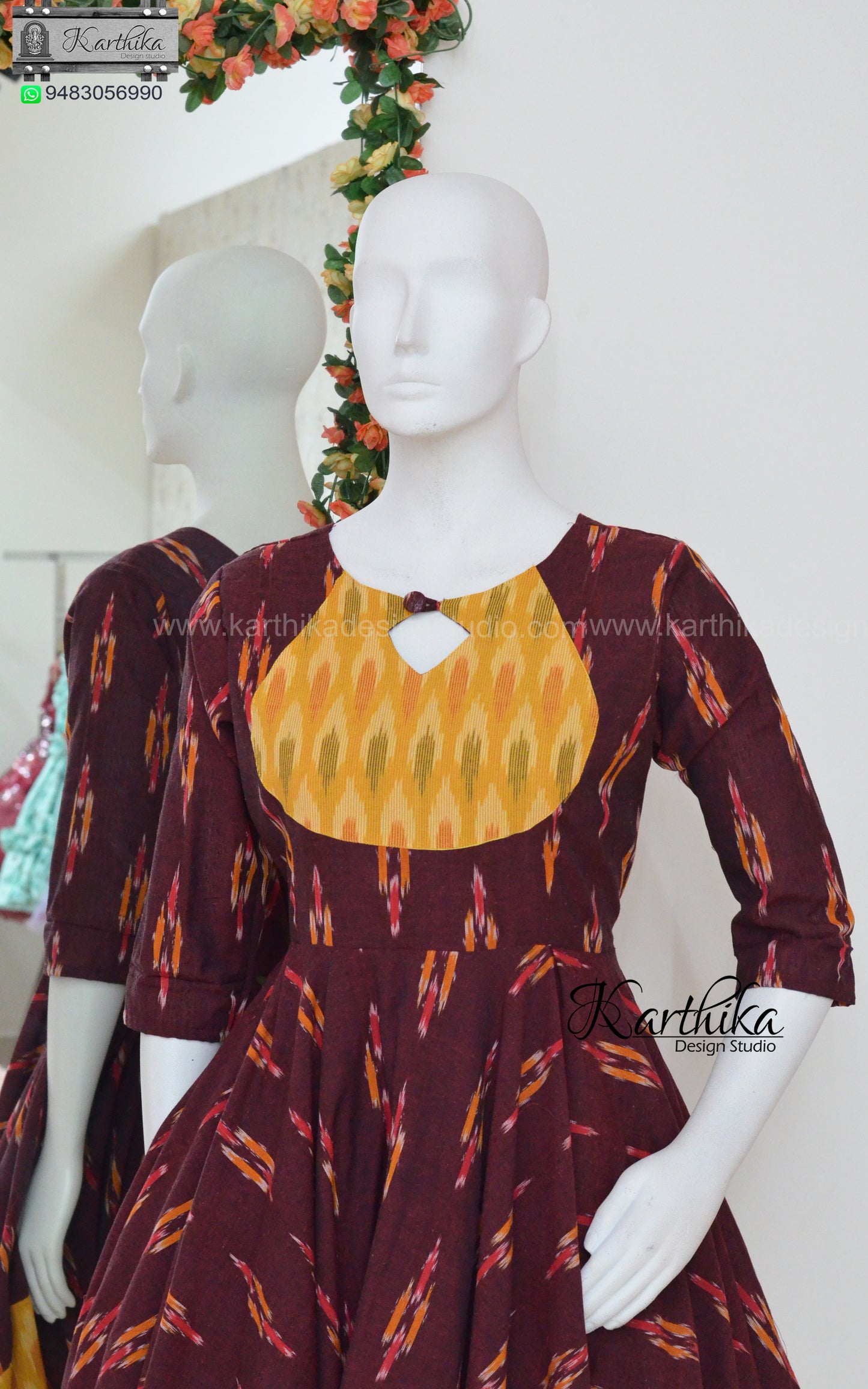 Ikkat cotton kerchief model frock