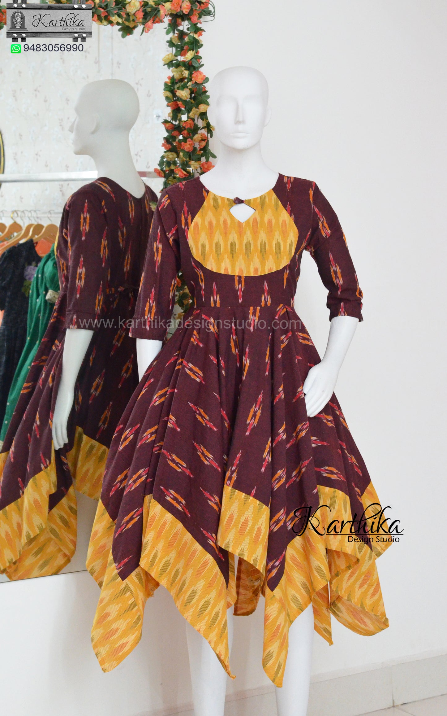 Ikkat cotton kerchief model frock