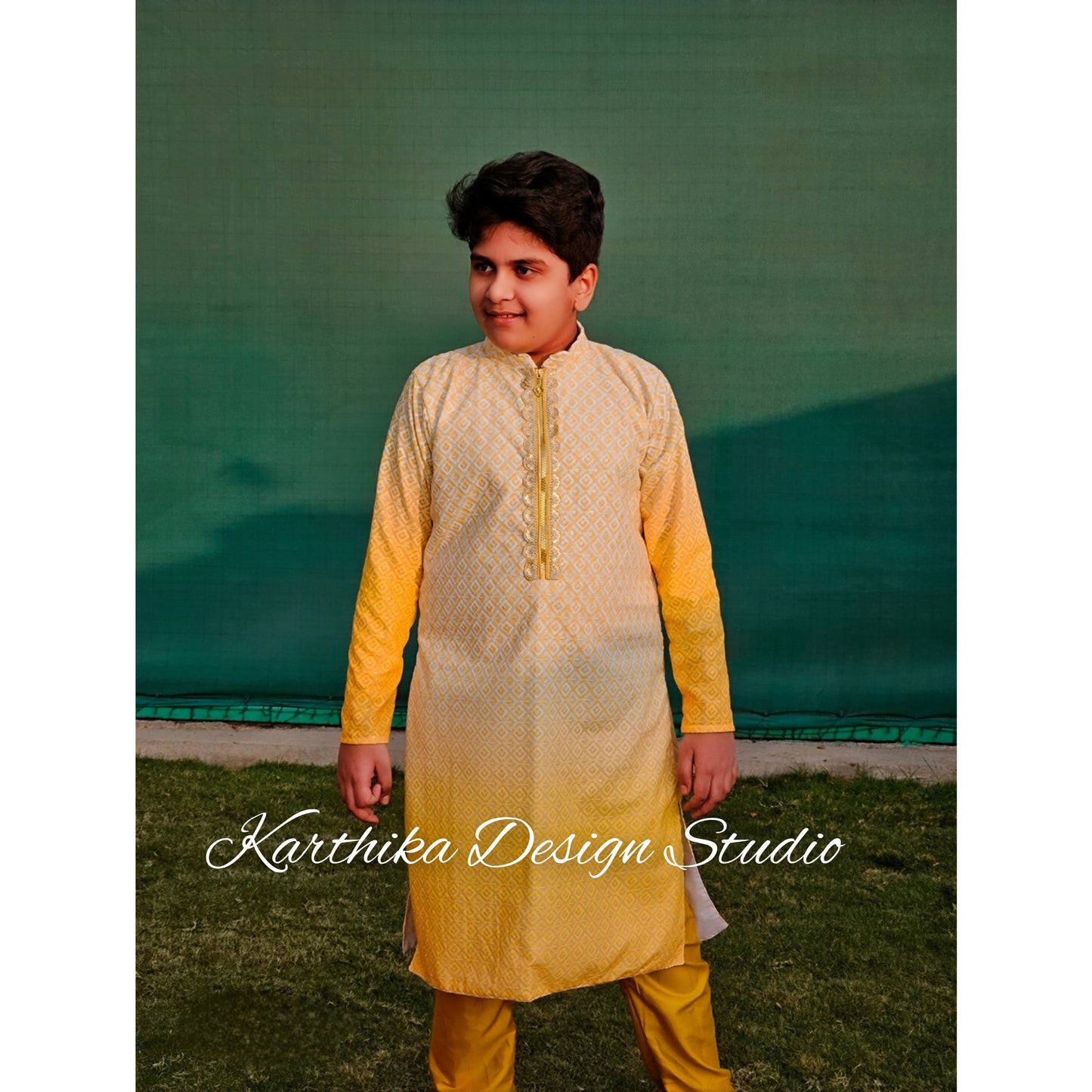 Embroidered cotton Kurtha pyjamas for boys
