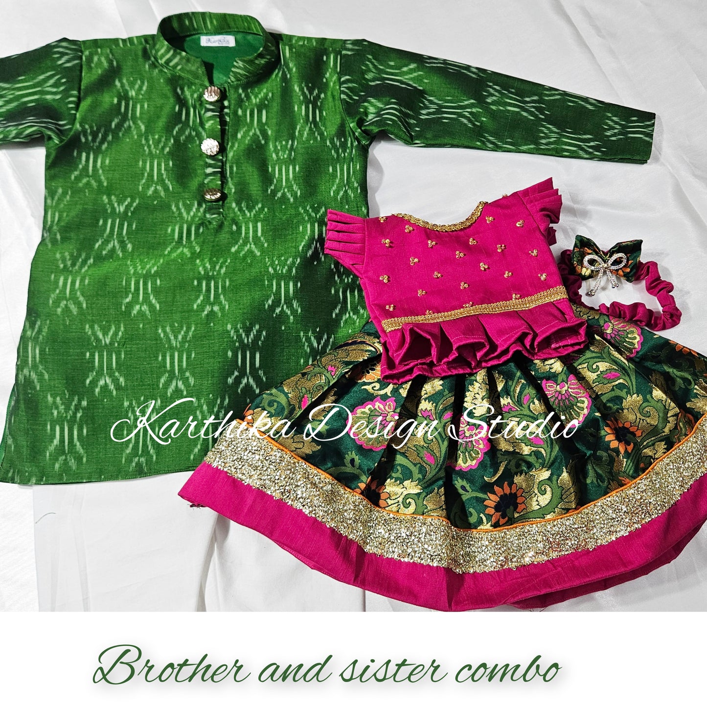 Ikkat silk kurtha set for boys