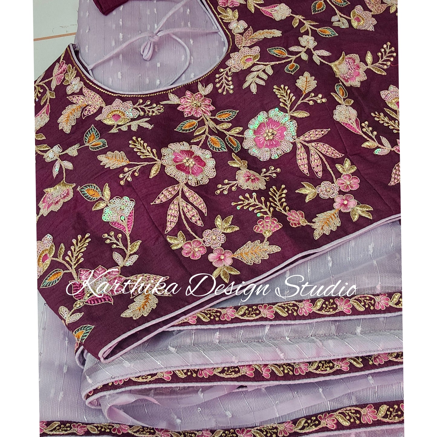 Lavender soft tissue saree
